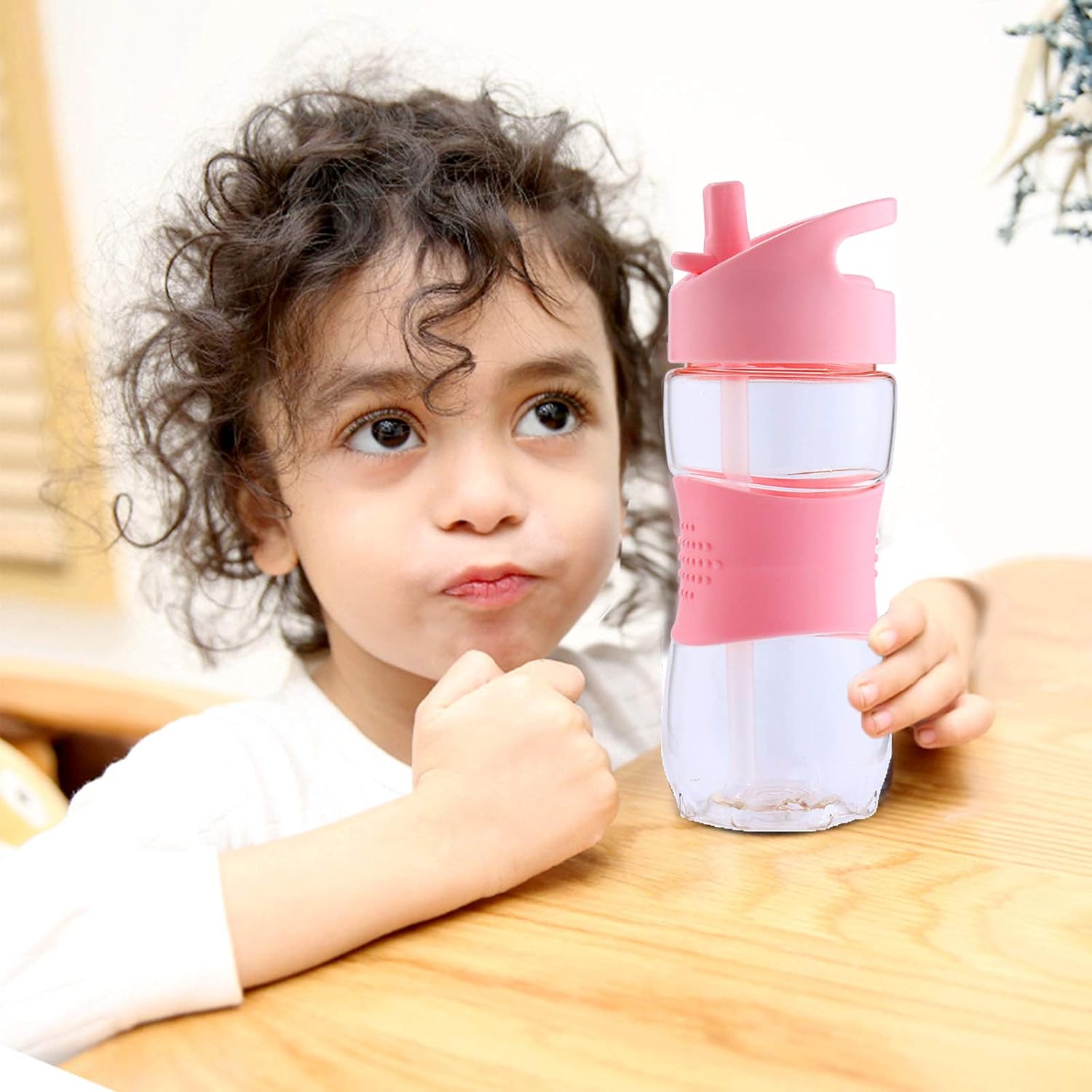 Sivaphe Botella de agua para niños con pajilla, 12 onzas, sin BPA, de plástico Tritan para niñas pequeñas, botella transparente para beber para el