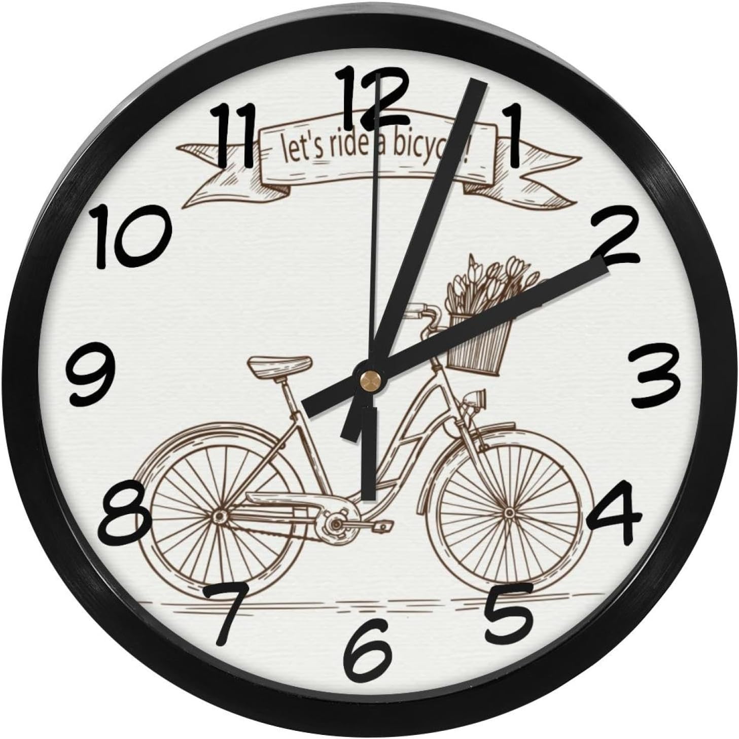Let’s Ride a Bicycle Non-Ticking Wall Clocks, Battery Operated Silent Wall Clock for Bedroom Living Kitchen Office Home Art Decor