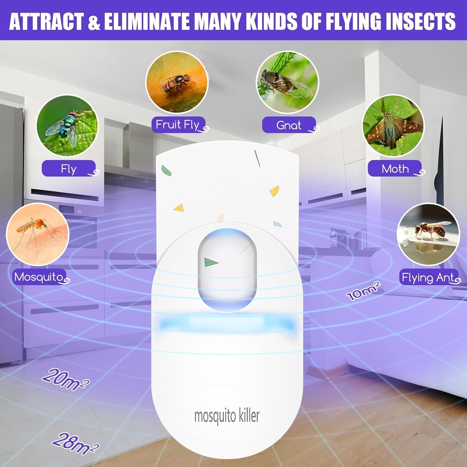Trampa para insectos voladores, trampa para mosquitos enchufables para casa interior 2023, atrapa insectos con luz nocturna UV con 5 tablas de