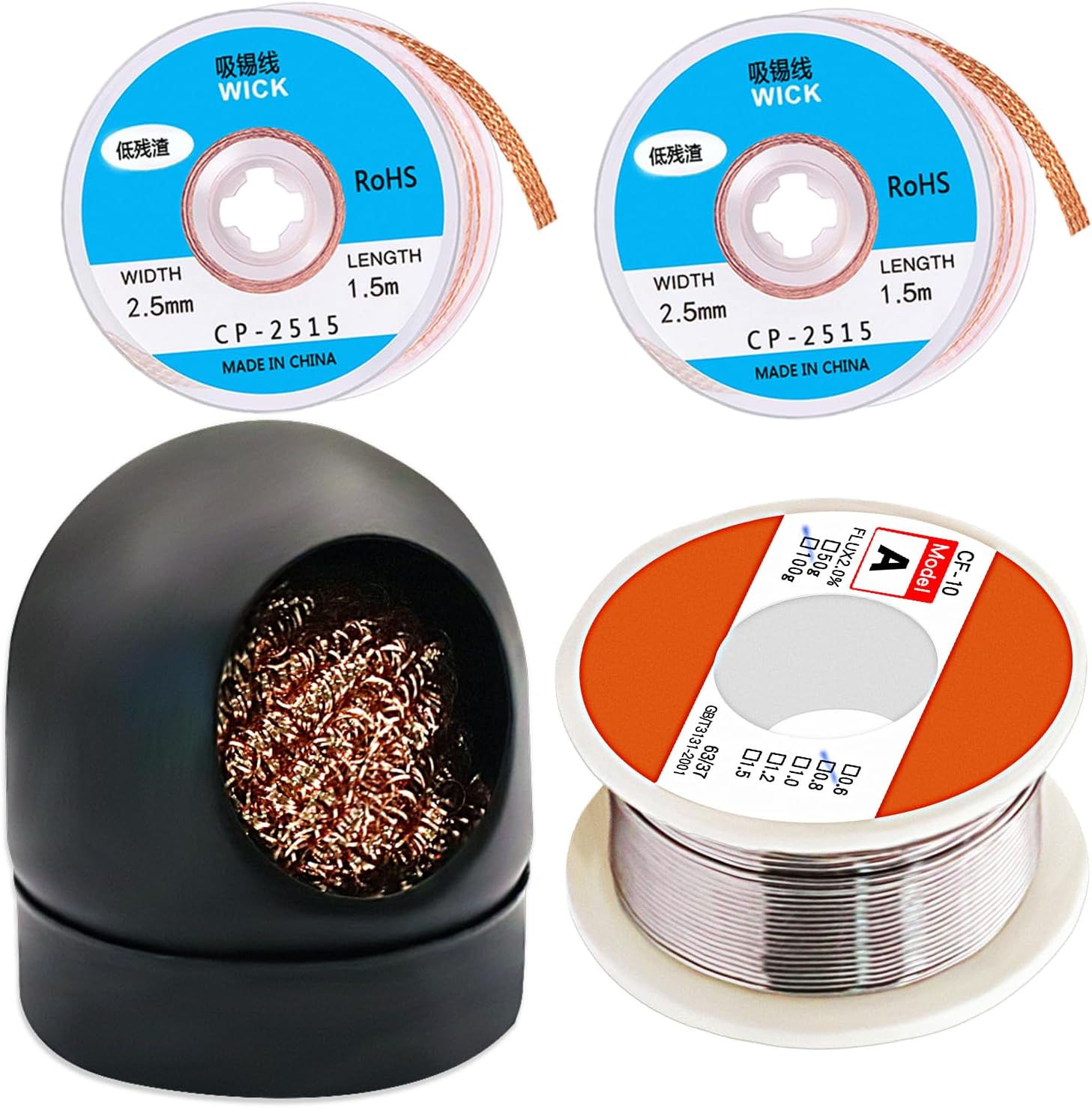 Kit limpiador de puntas de soldador, alambre de soldadura con núcleo de colofonia de 0.031 in (3.5 oz100 g) con limpiador de puntas de soldador + 2