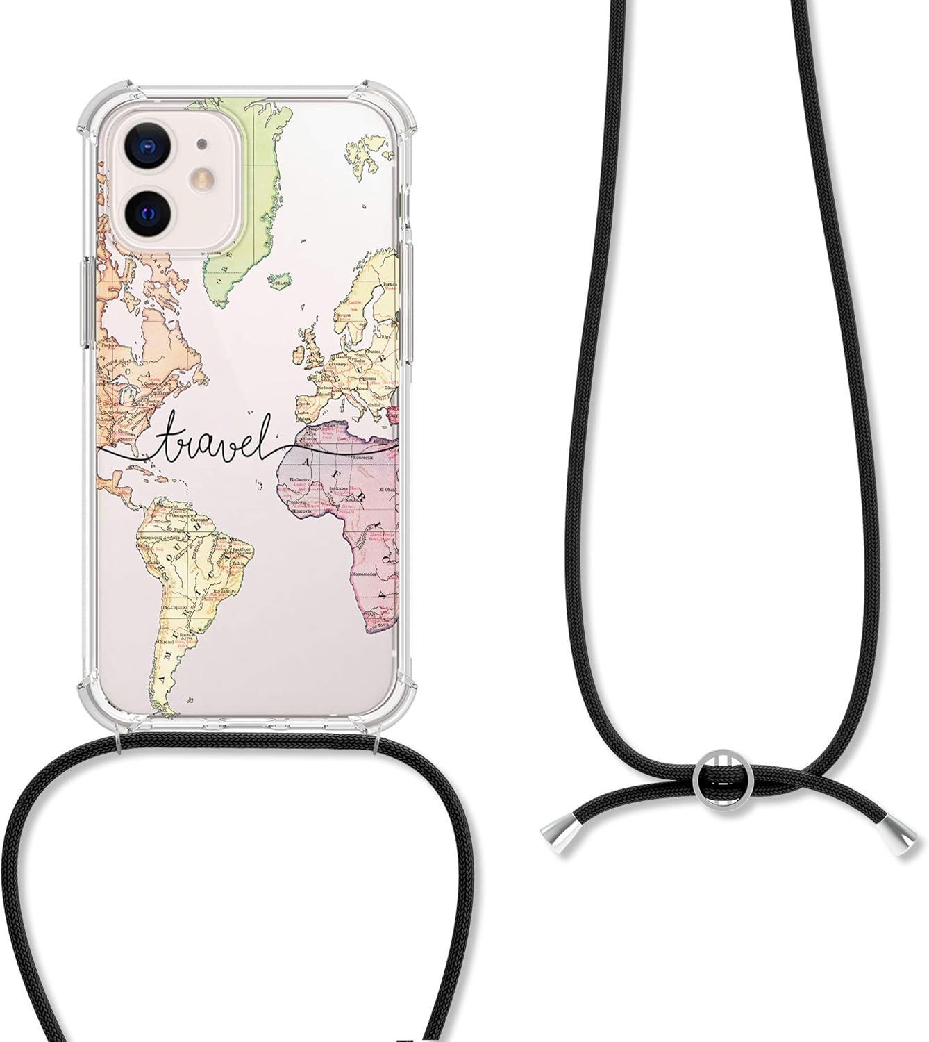 kwmobile Funda cruzada compatible con Apple iPhone 12 Mini, correa de viaje, color negro, multicolor y transparente