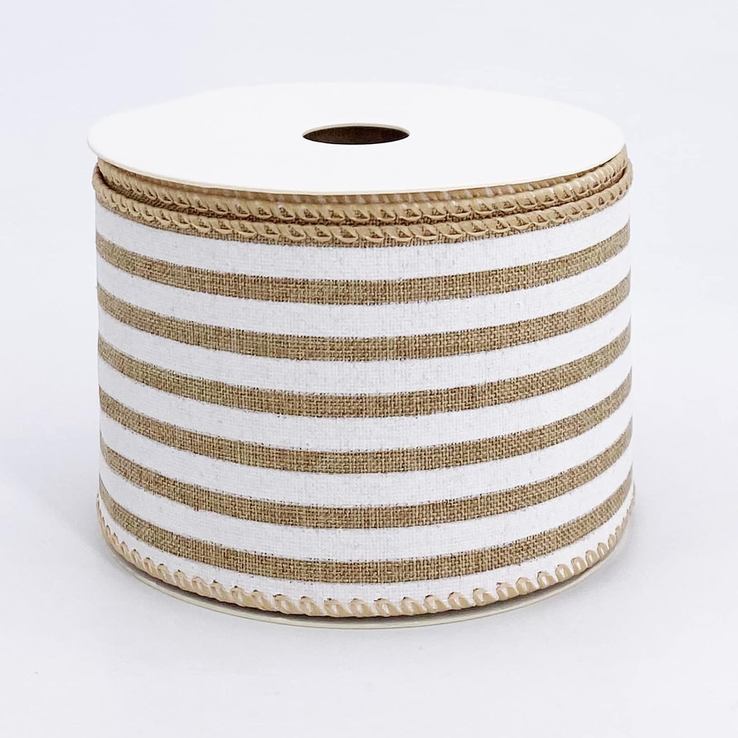 Leecogo Cinta de arpillera con alambre, 2 12 x 10 yardas, cinta rústica de rayas blancas para Pascua, Navidad, corona, primavera, verano, boda, baby
