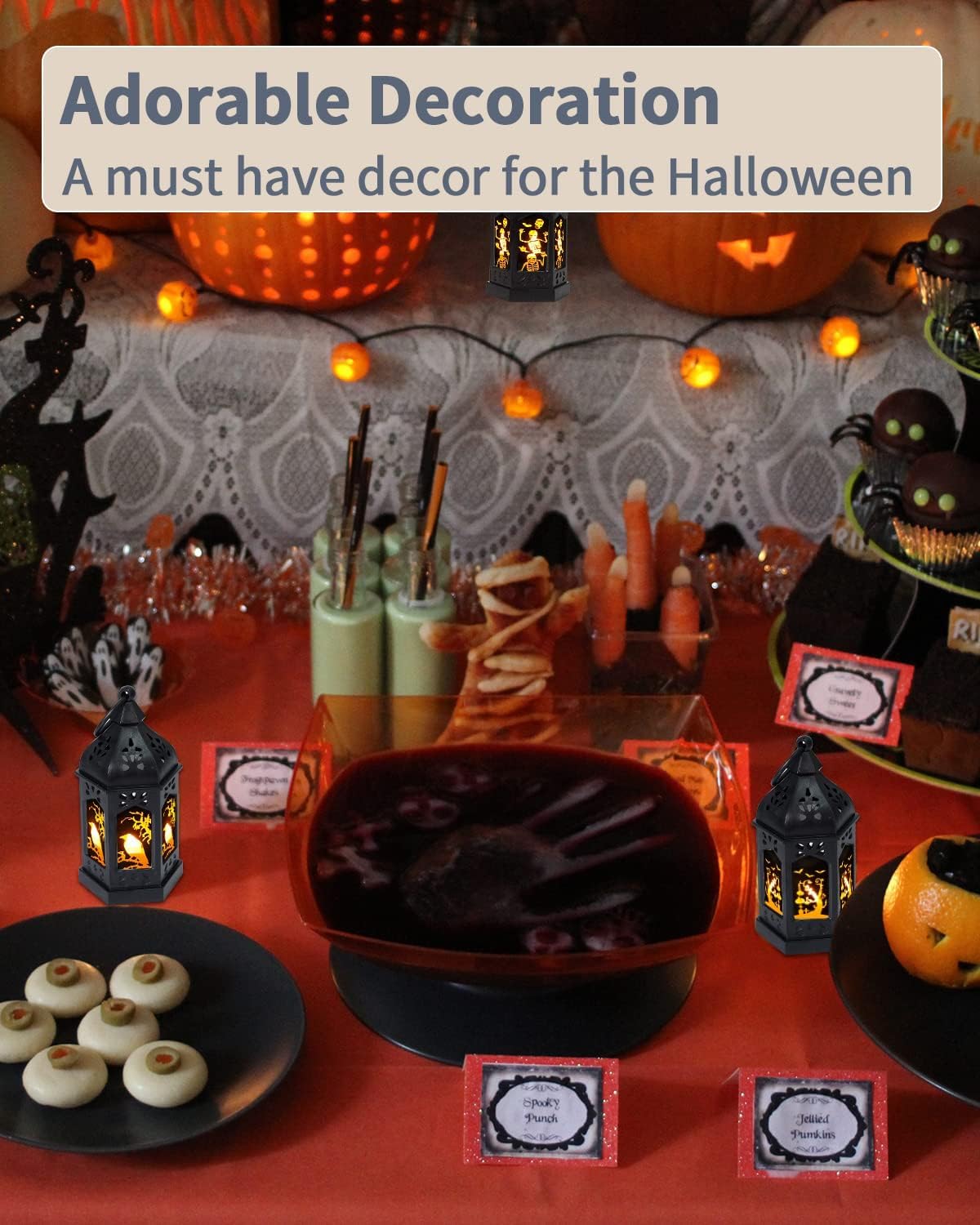 SHYMERY Halloween Lantern,Mini Lantern Decorative Lights with Flickering Candles,Glass Hanging LED Small Candle Lanterns Gifts for