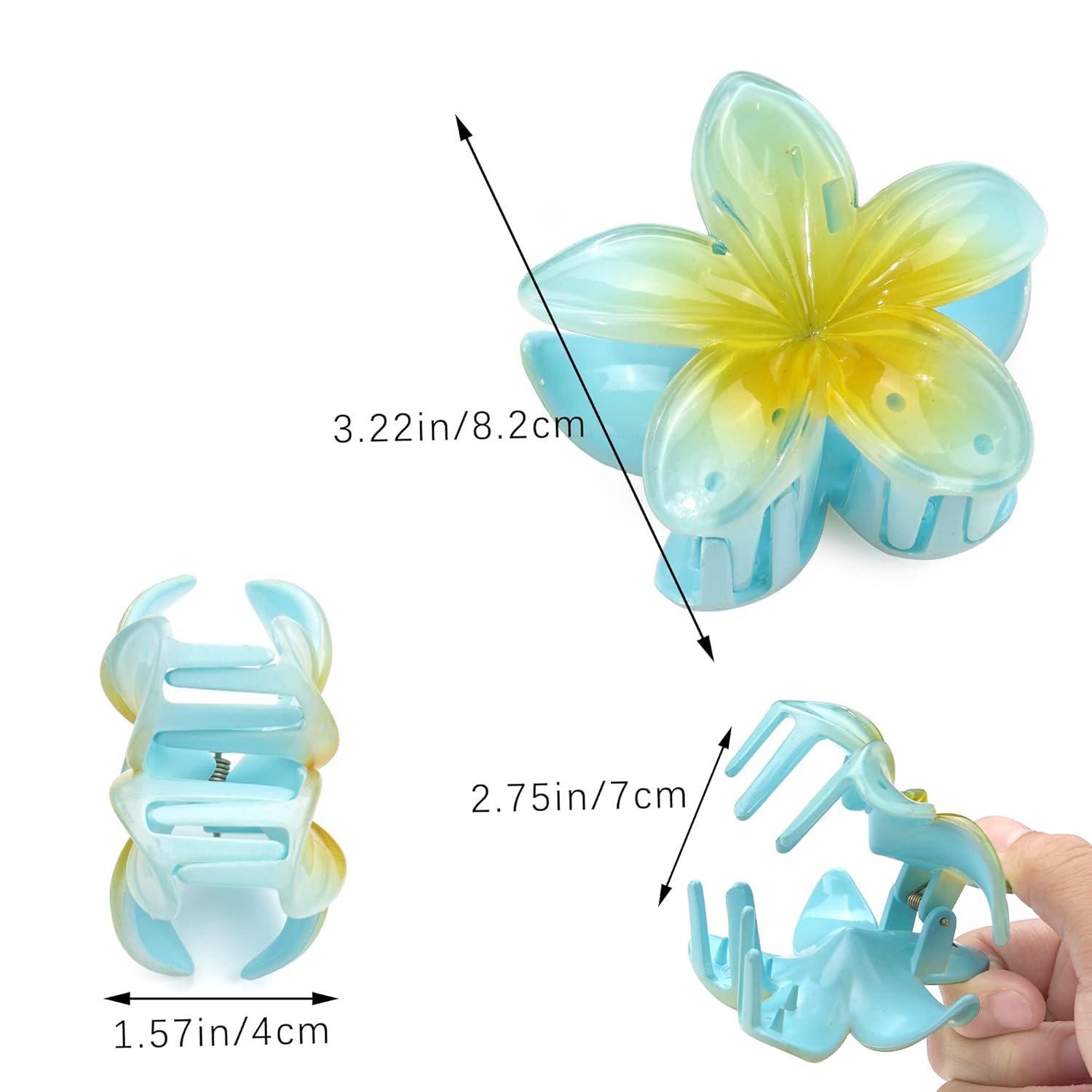 7 pinzas hawaianas para cabello grueso, pinzas de flores grandes para plumeria, pinzas de hibisco, accesorios para el cabello para mujeres