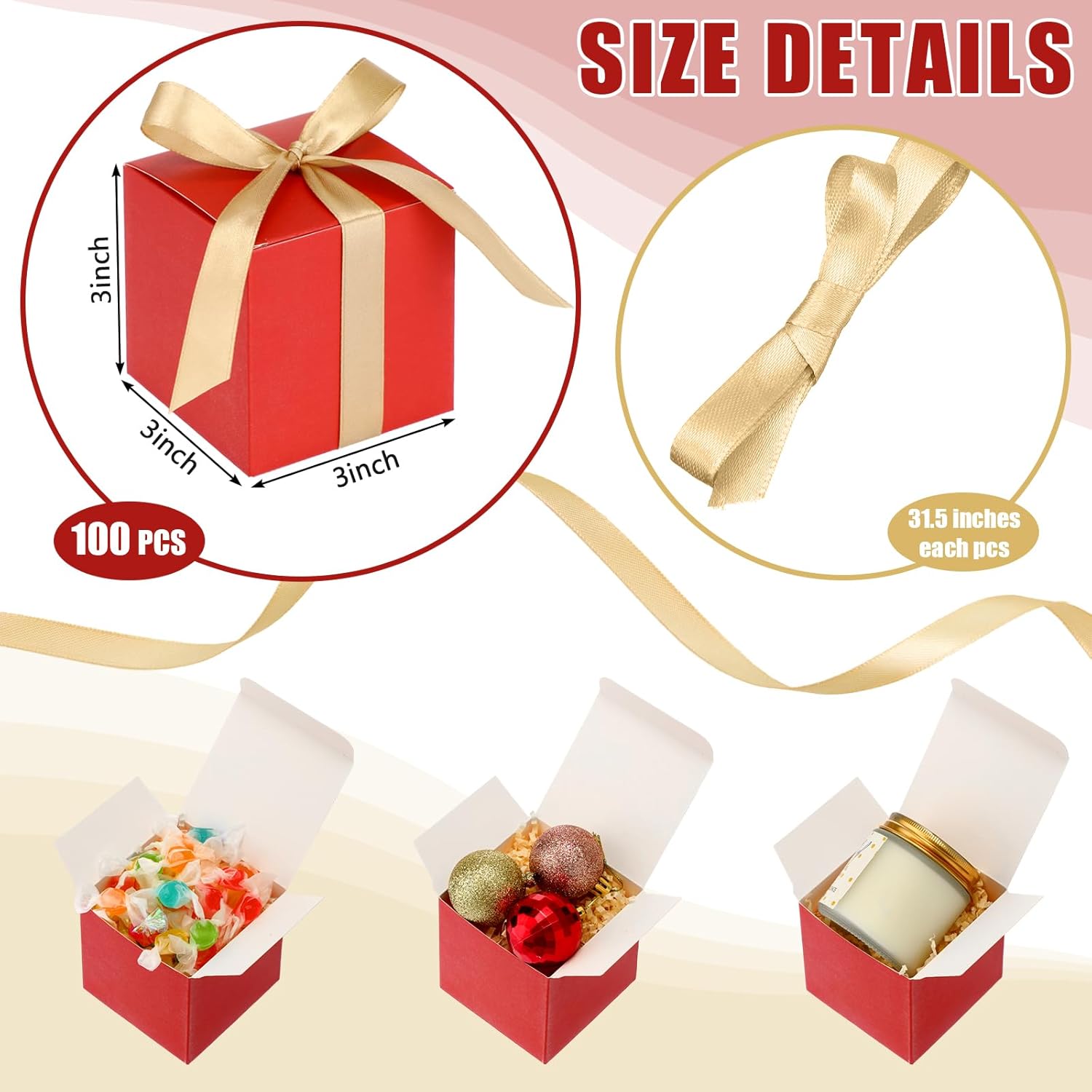 Jutom 100 mini cajas de regalo extra pequeñas para dulces, cajas de regalo de papel con cinta, mini cajas de envoltura para graduación, fiesta de