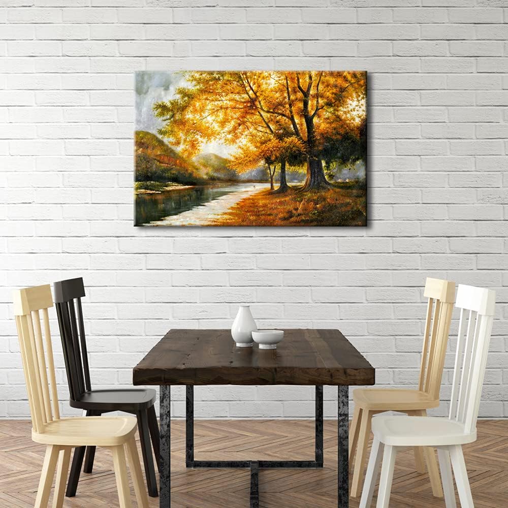 Wieco Art Lienzo de giclée impresiones de arte de pared por pinturas al óleo, grandes árboles contemporáneos de otoño, imágenes para sala de estar,