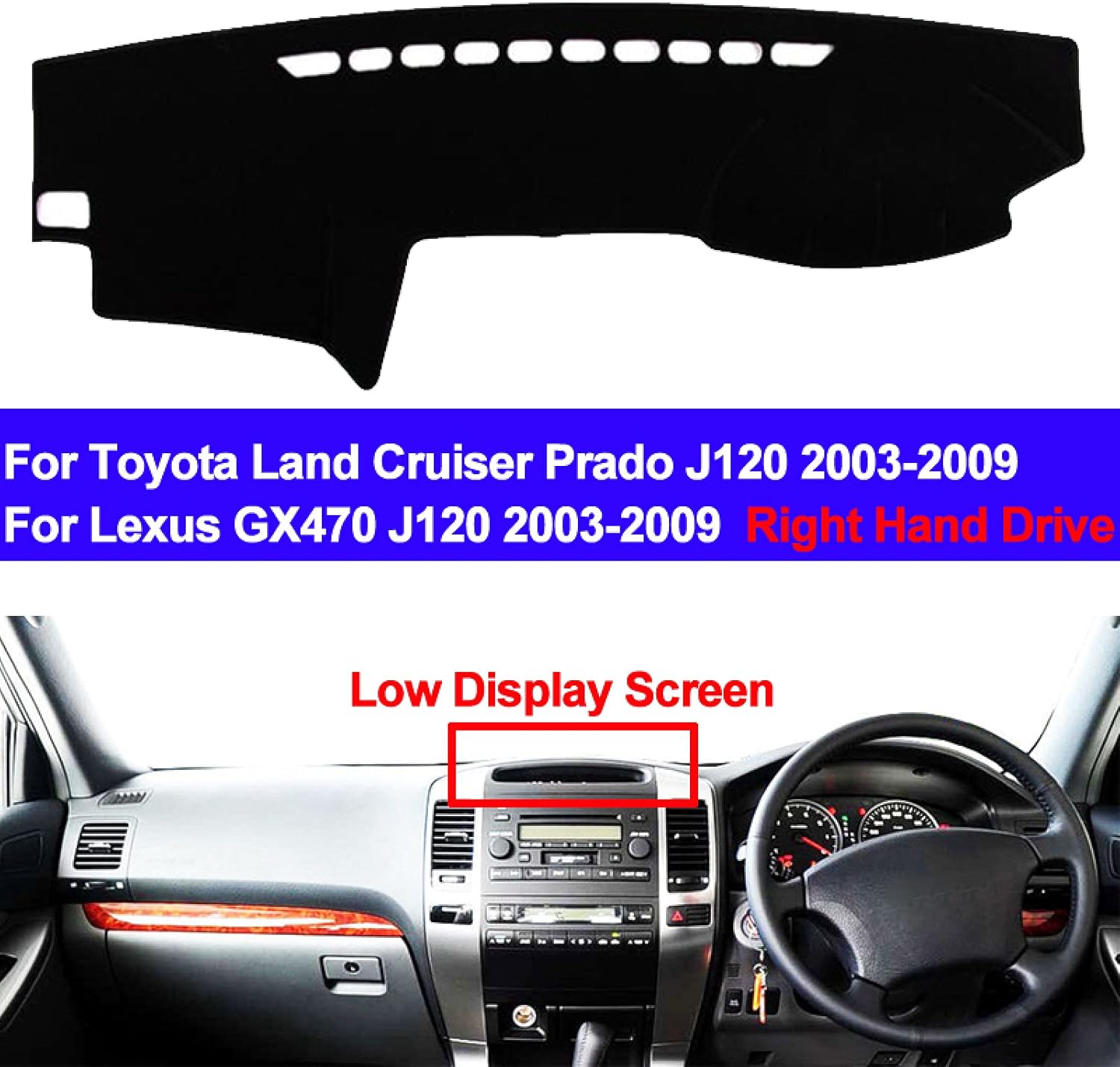 Para Toyota Land Cruiser Prado J120 2003-2009, RHD cubierta de tablero de salpicadero de automóvil