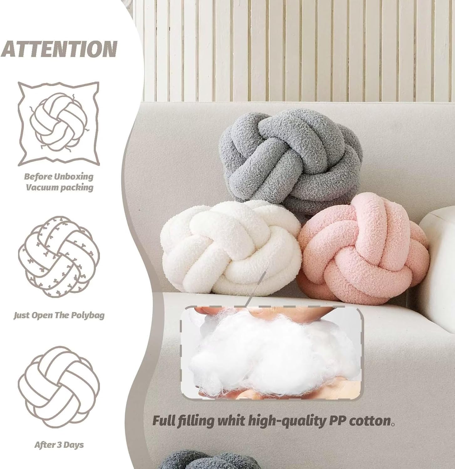Almohadas decorativas de color marfil de 8 pulgadas, almohadas pequeñas y redondas de felpa anudadas, lindas almohadas de nudo hechas a mano para