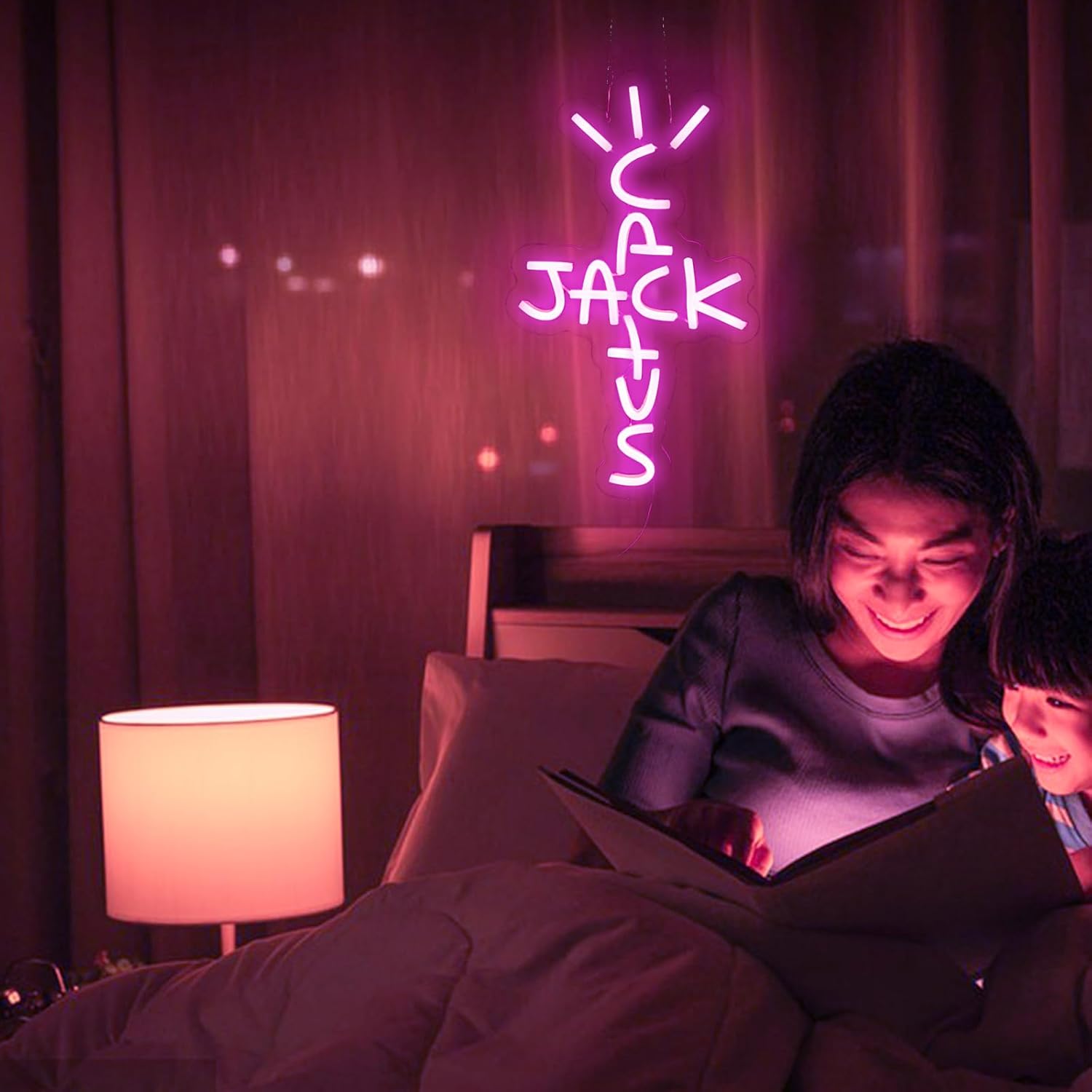 Jesalah Letrero de neón con diseño de cactus Jack con palabras rosadas, arte de luz de neón para rap, hablar, costa oeste, letrero colgante para