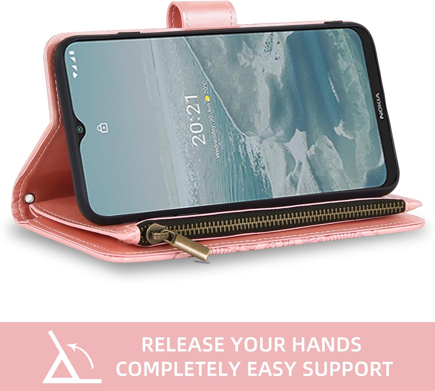 Asuwish Funda de teléfono para Nokia G50 5G con protector de pantalla de vidrio templado y tarjetero de cuero con diseño de flores, soporte para