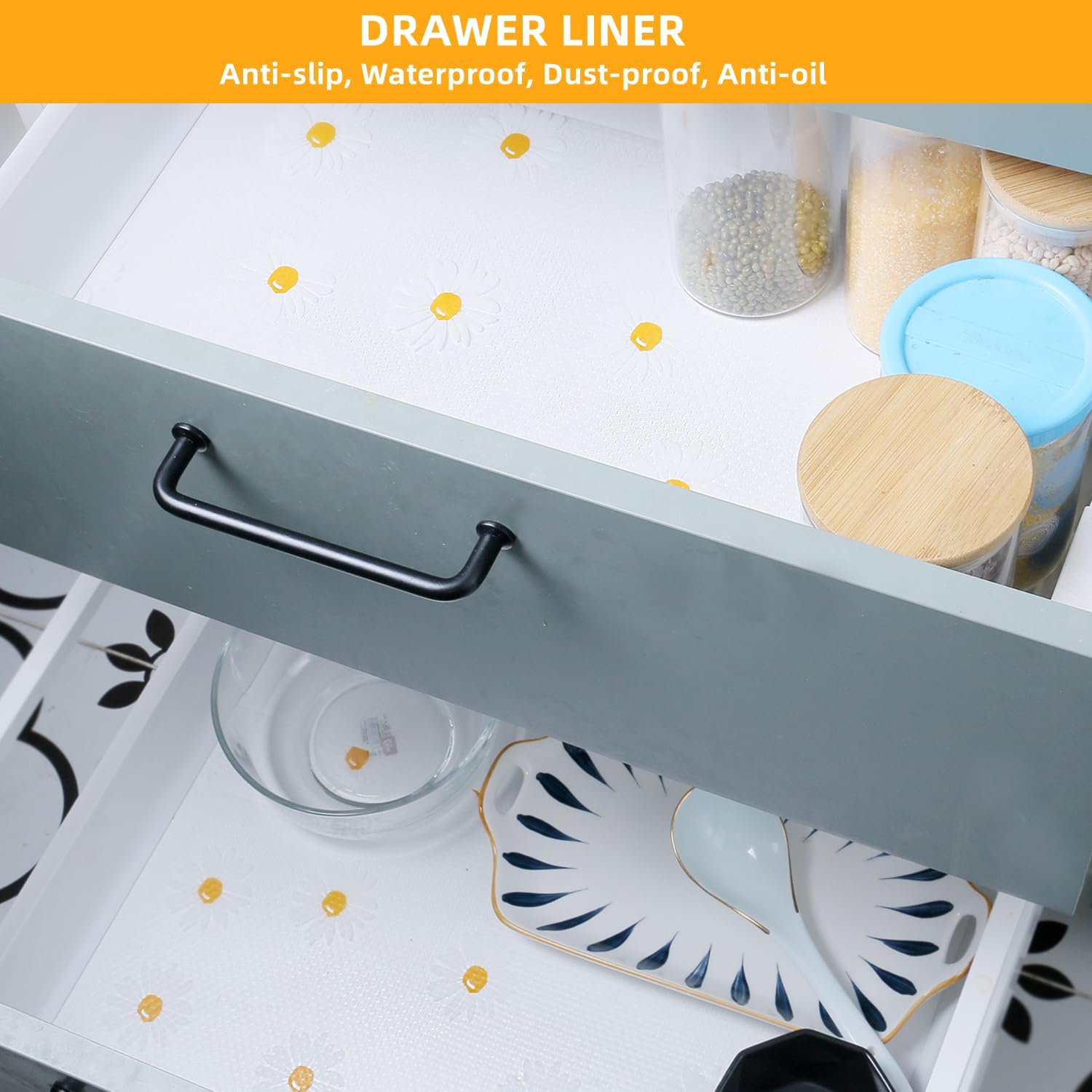 Cooyes Revestimientos de estantes para armarios de cocina, revestimiento de cajón no adhesivo, forro impermeable para refrigerador, forro de alambre