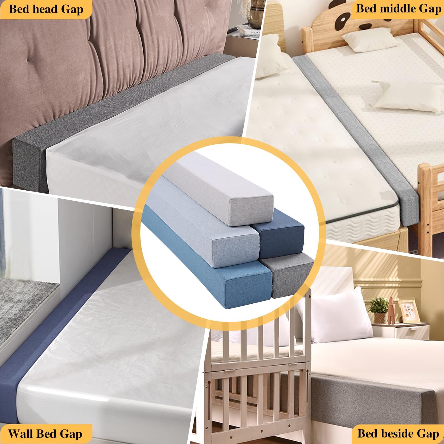 Etoohy Relleno de huecos de cama de 60 x 4 x 10 pulgadas, cojín de almohada para cabecero de cama, extensor de colchón grueso entre el cabecero del