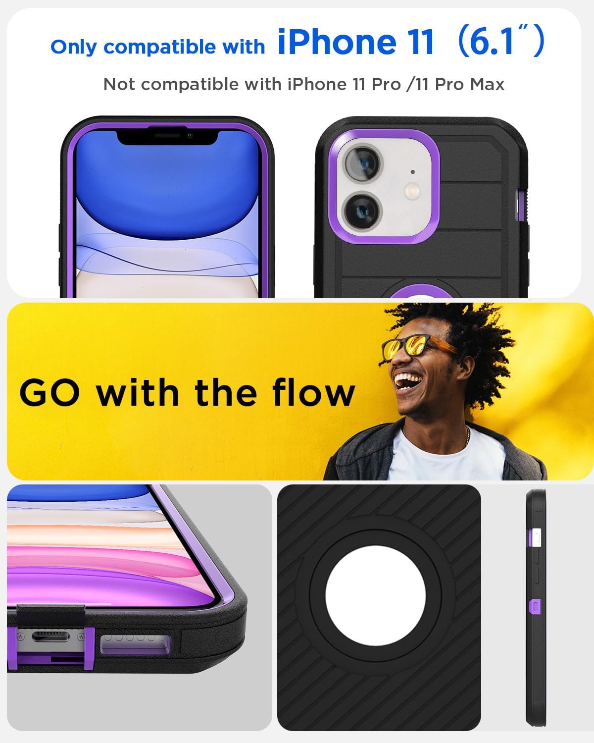 AICase Funda para iPhone 11, resistente protección contra caídas, cuerpo completo, resistente, a prueba de golpes, militar, resistente, duradera,
