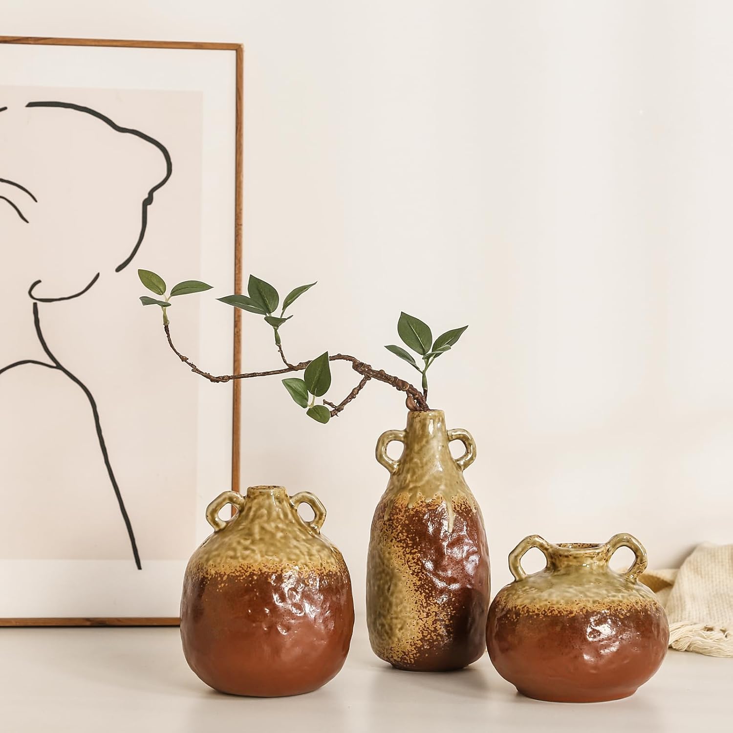 Jarrón moderno para decoración de granja, jarrones de cerámica de cerámica para mesa, florero de cerámica vintage para centro de mesa del hogar y