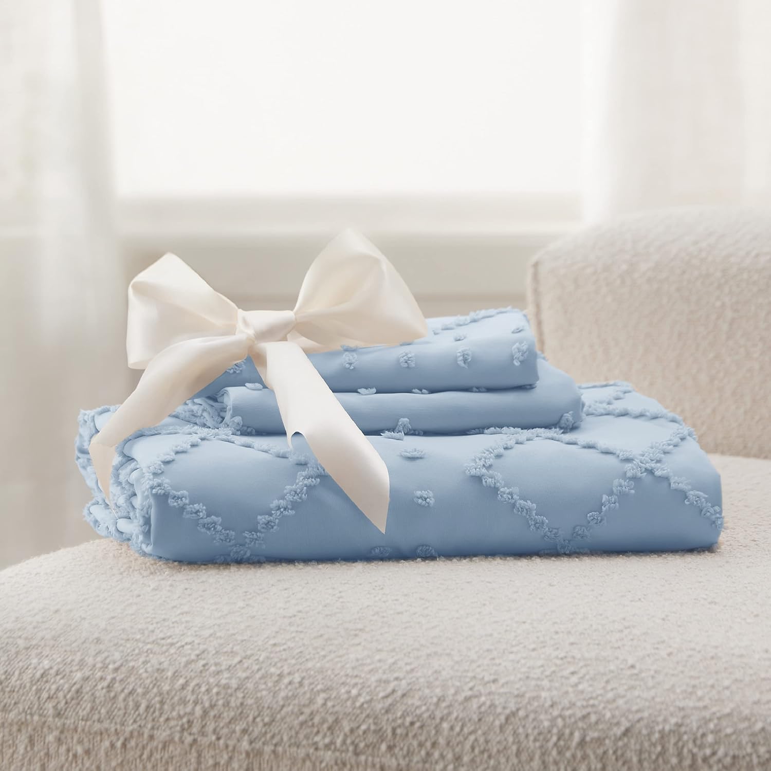 Bedsure Funda de edredón tamaño King  Funda de edredón King, ropa de cama bohemia King para todas las estaciones, 3 piezas bordadas Shabby Chic para