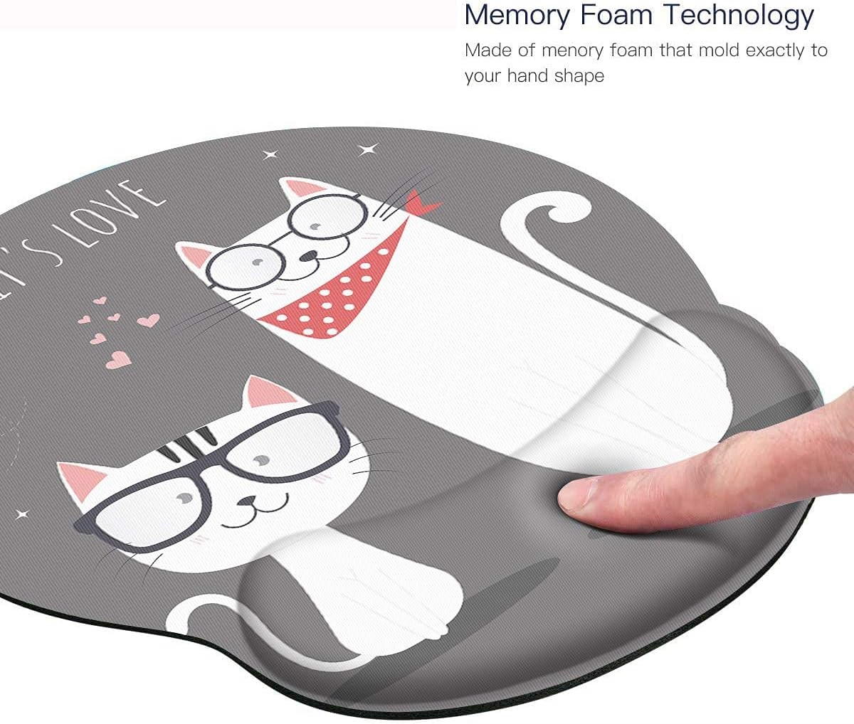 Britimes Alfombrilla de mouse ergonómica con soporte para muñeca, bonitos lentes para gatos, base de goma antideslizante, alfombrilla de mouse para