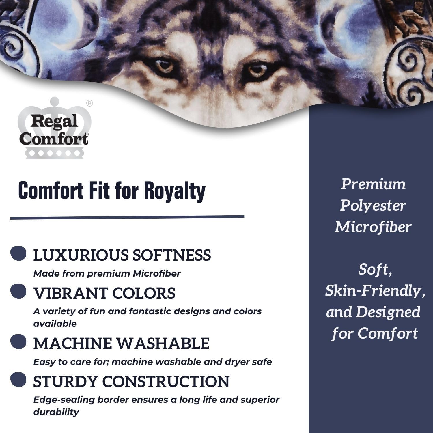 Regal Comfort Manta de tamaño Queen  Guía de lobo celta  Manta de piel sintética de peso medio de 86 x 79 pulgadas para cama, sofá, decoración de