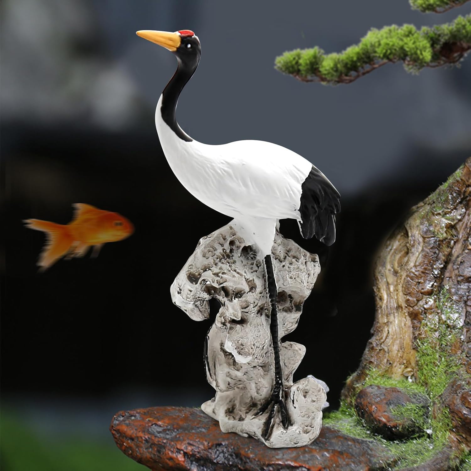 UOIENRT Paquete de 2 estatuas de grúa de jardín en miniatura, arte de pájaros, decoración de bonsái, esculturas de hadas de jardín