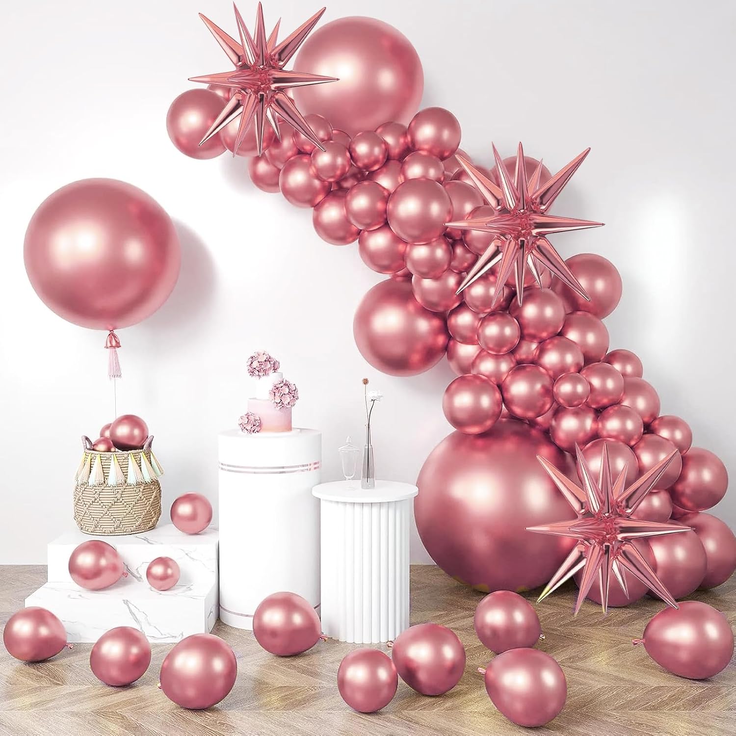 Kit de arco de globos metálicos de 139 piezas, globos de estrella de 22 pulgadas y globos de látex, diferentes tamaños, paquete de 18 pulgadas, 12