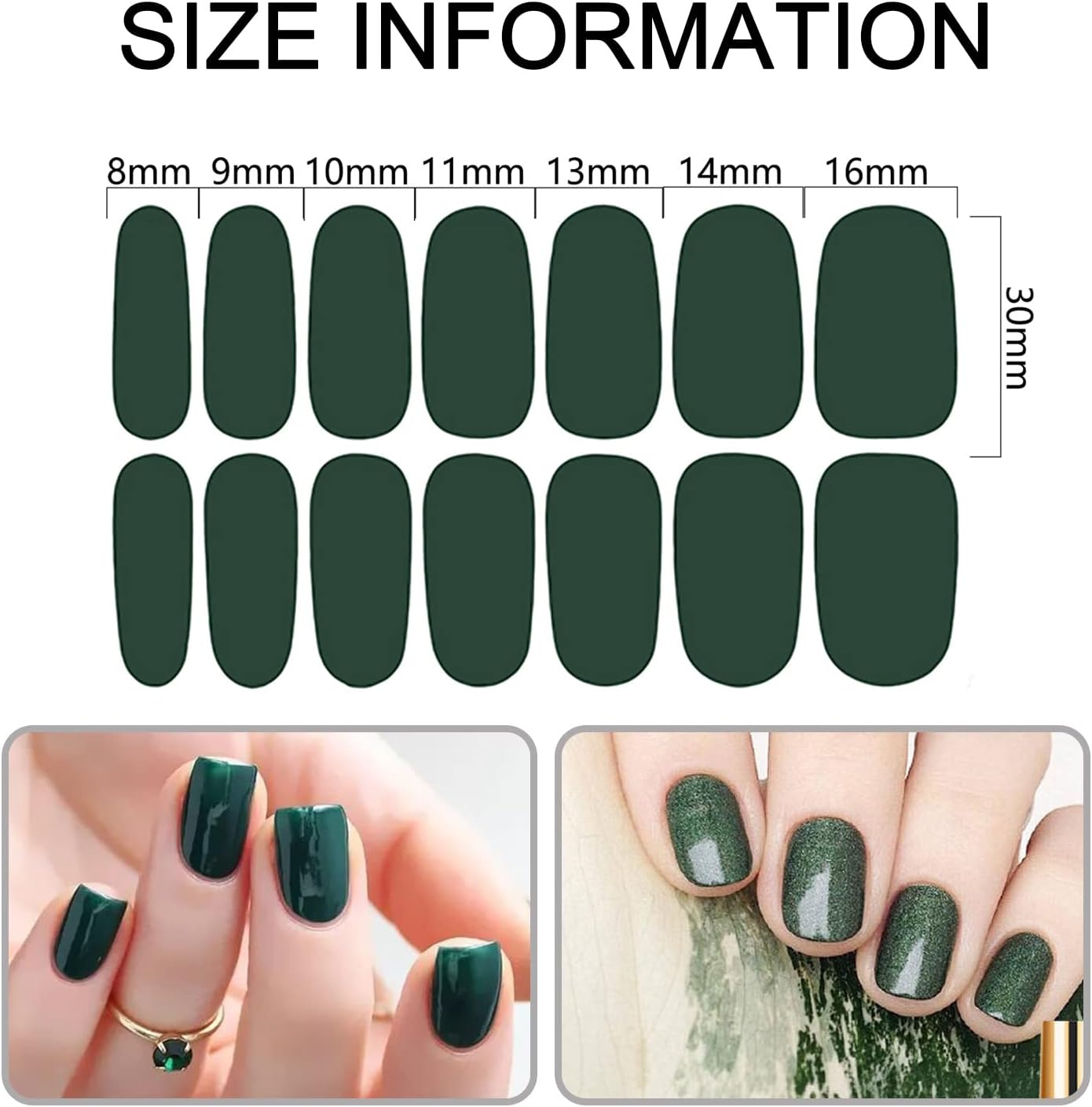 SILPECWEE 20 hojas de tiras de esmalte de uñas verdes, envolturas de uñas de primavera para mujeres, autoadhesivas, tiras de uñas de esmalte de uñas