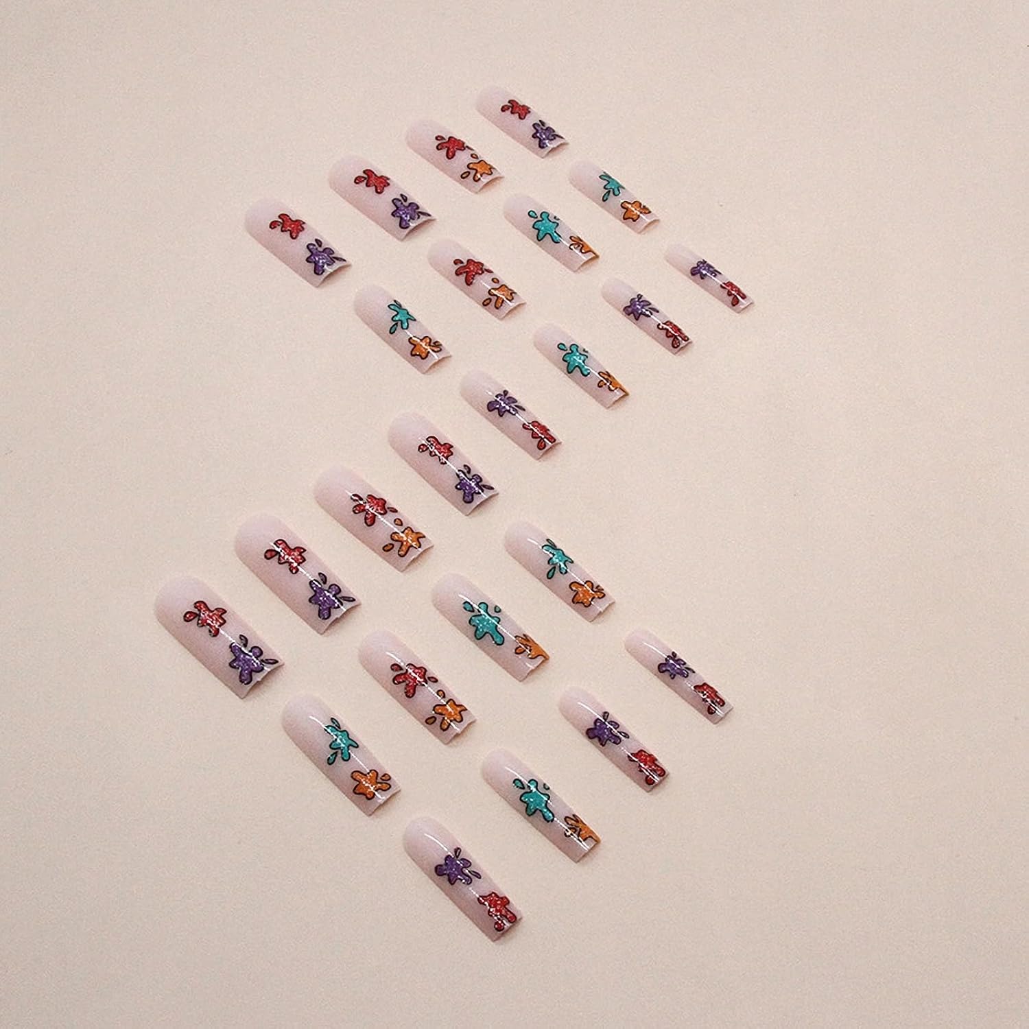 MISUD Uñas postizas largas cuadradas a presión, uñas postizas cuadradas brillantes con pegamento, uñas acrílicas cuadradas de gel blanco, uñas