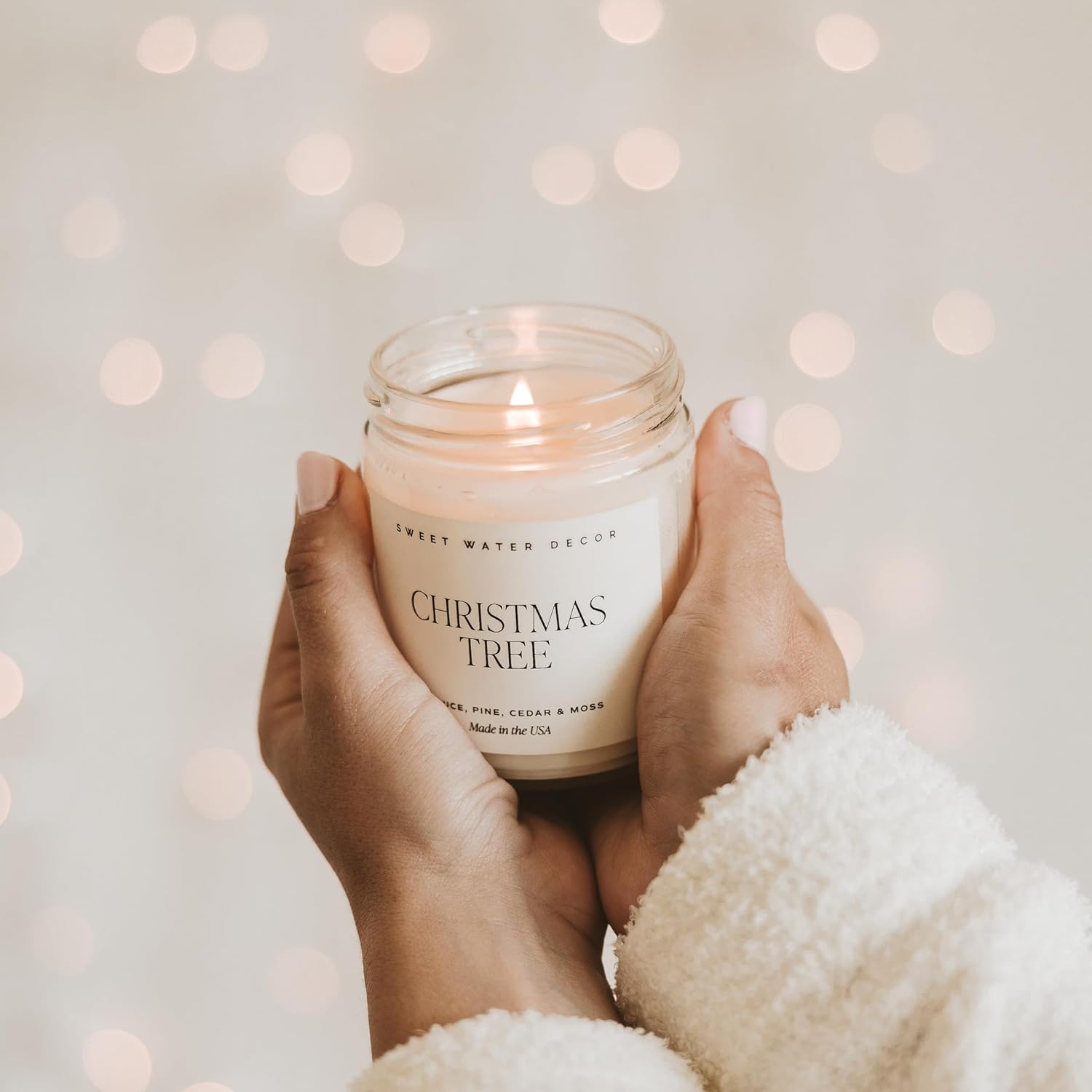 Sweet Water Decor Christmas Tree Candle  Pine Needles, Cedarwood, Cypress, and Evergreen Soy Holiday Scented Candles for Home  9oz Clear Jar Candle,