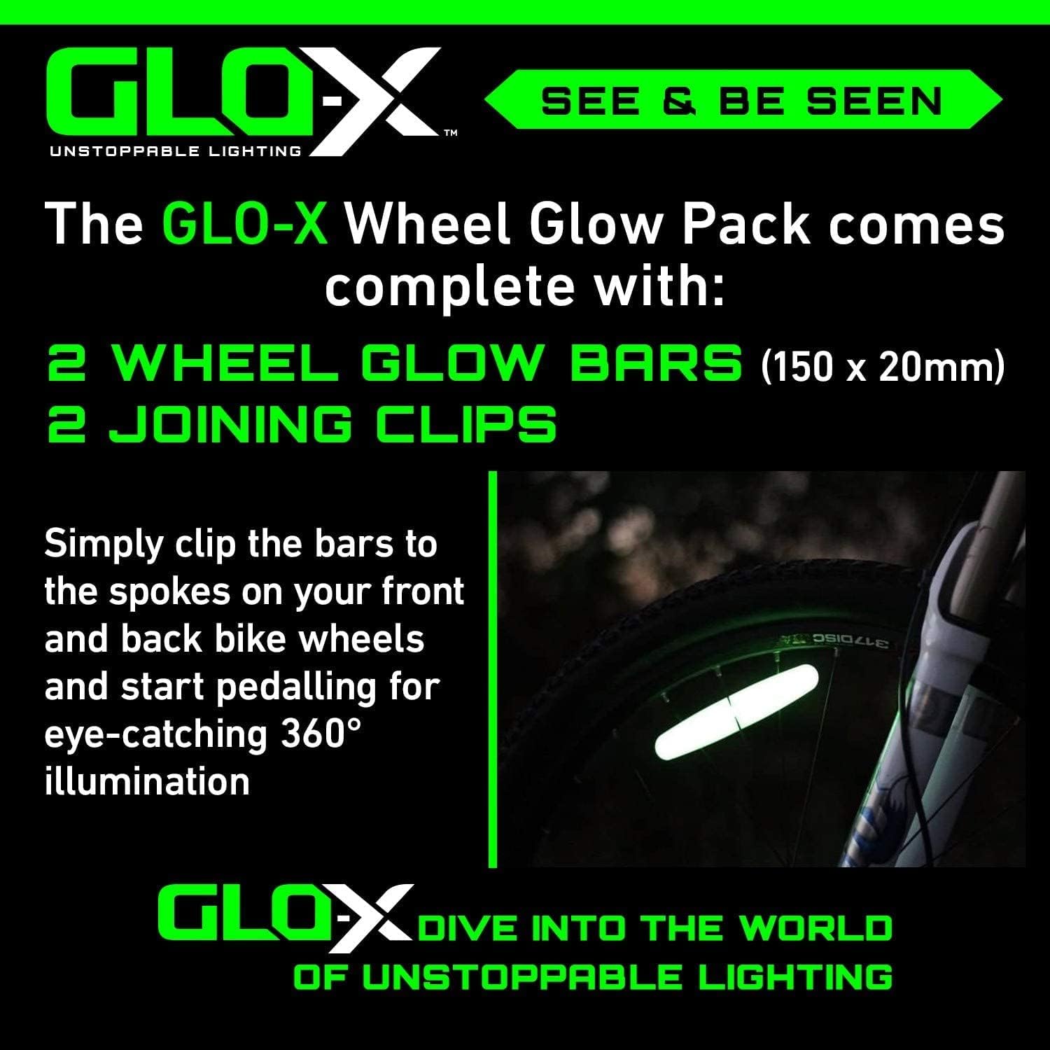 GLO-X Luces brillantes para ruedas de bicicleta para niños y adultos (paquete de 2)  Luces de radios recargables para ruedas de bicicleta,