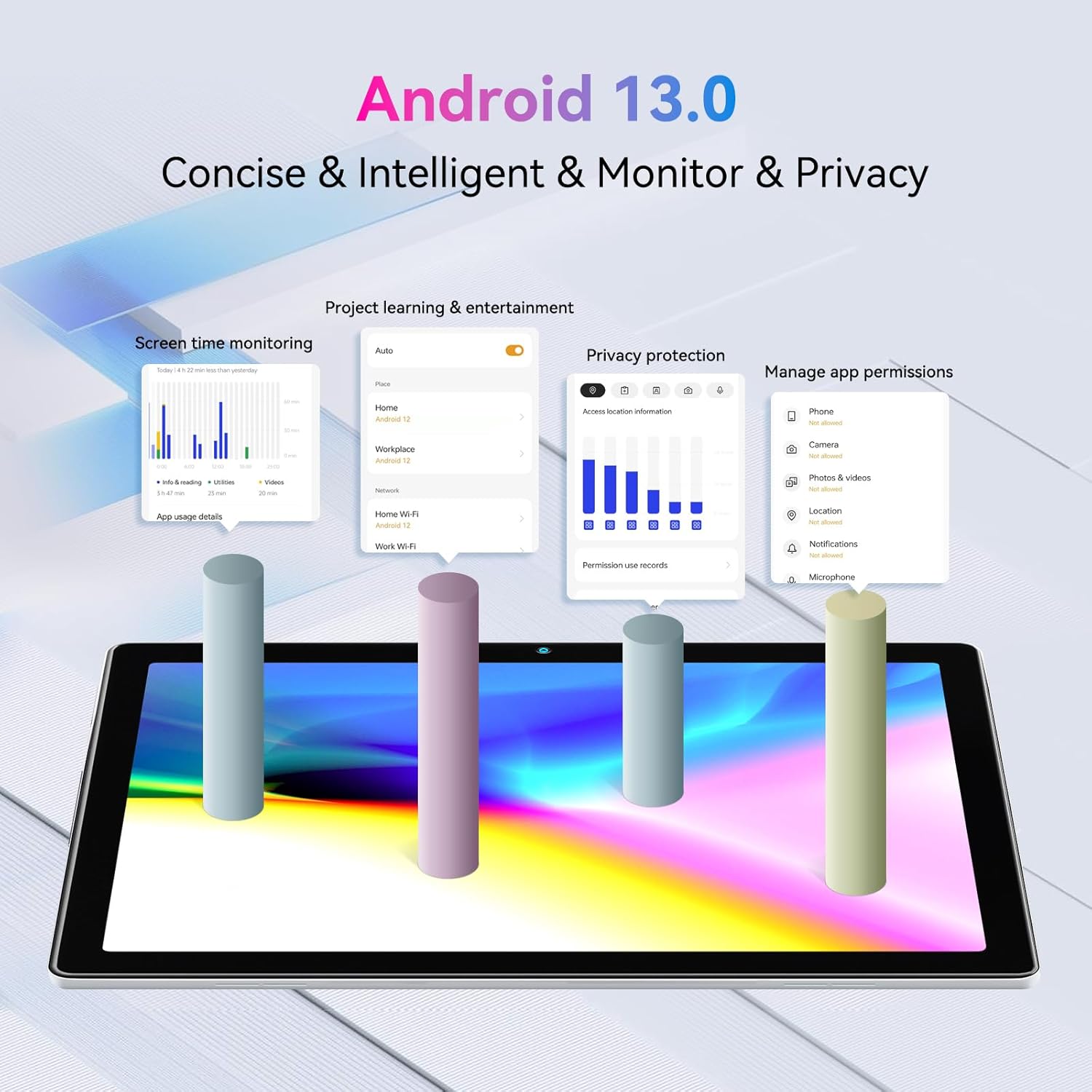XCX Tablet Android 13, tableta de 10 pulgadas con procesador de 4 núcleos de 64 bits, 64 GB ROM 6 GB RAM Tablet Android, WiFi, Bluetooth, USB-C