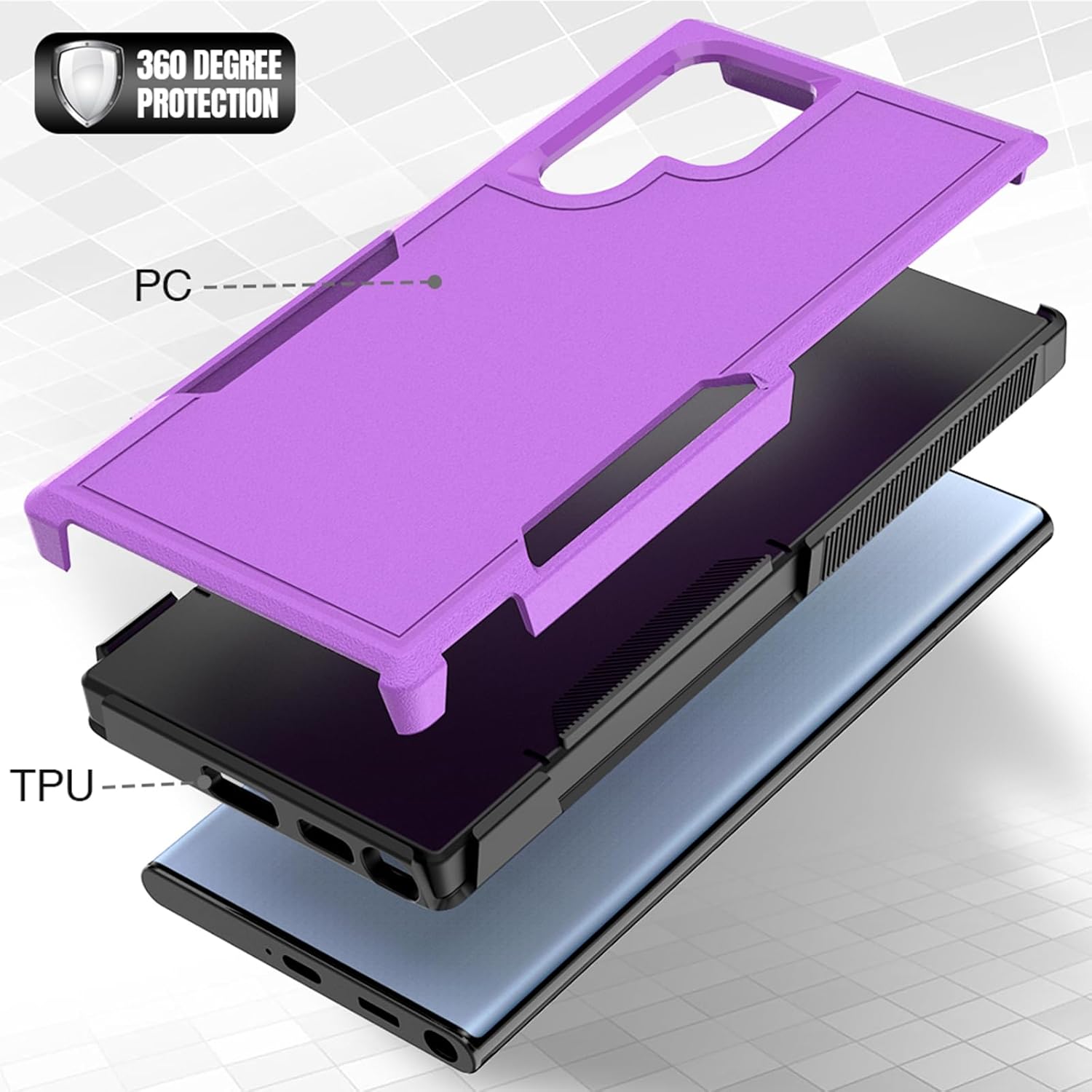 Funda para Samsung Galaxy S22 Ultra funda protectora de doble capa resistente para teléfono celular, a prueba de golpes, con protector de pantalla,