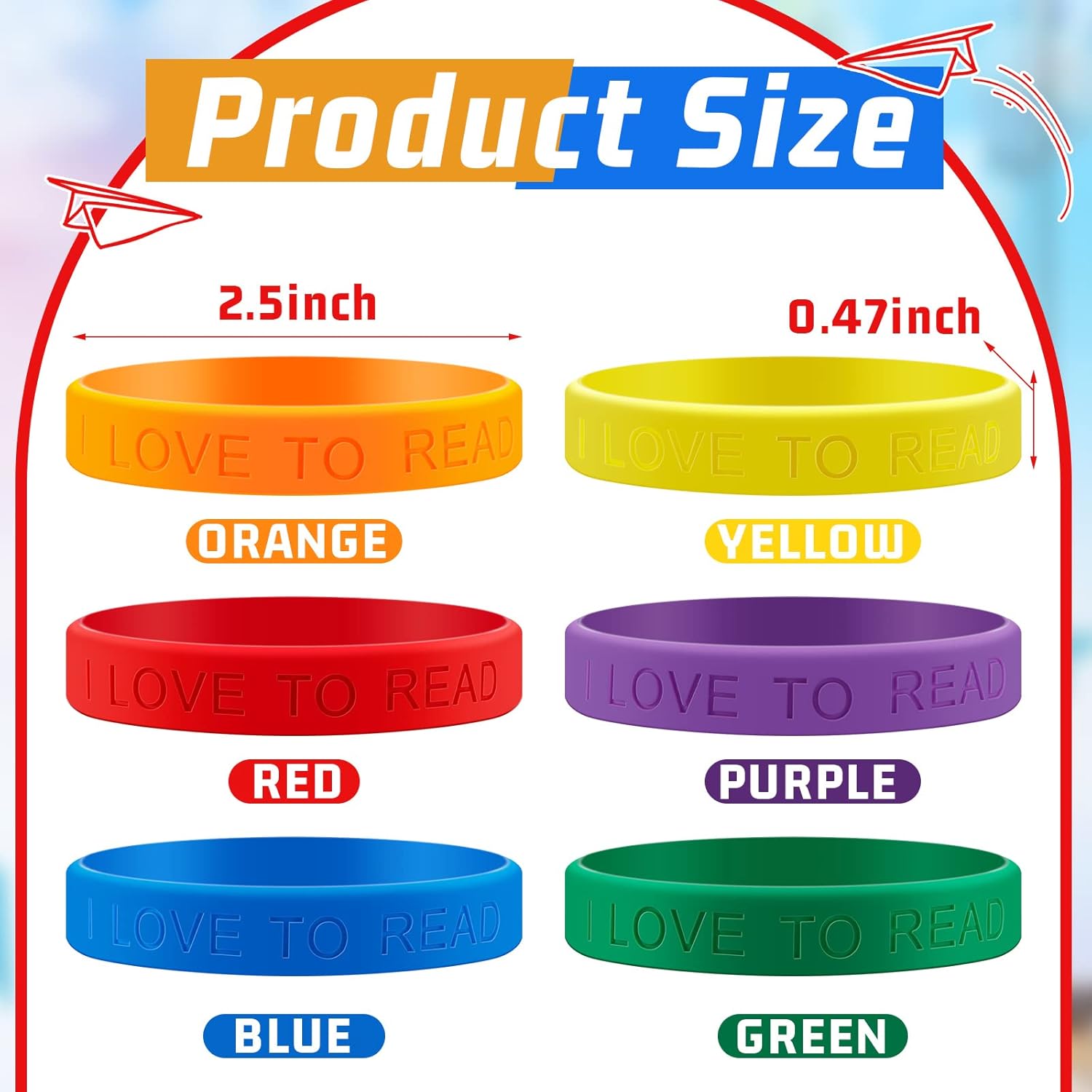 Jutom Pulsera de goma motivacional con texto en inglés “I Love to Read”, pulseras motivacionales coloridas, pulseras de silicona vital, pulseras