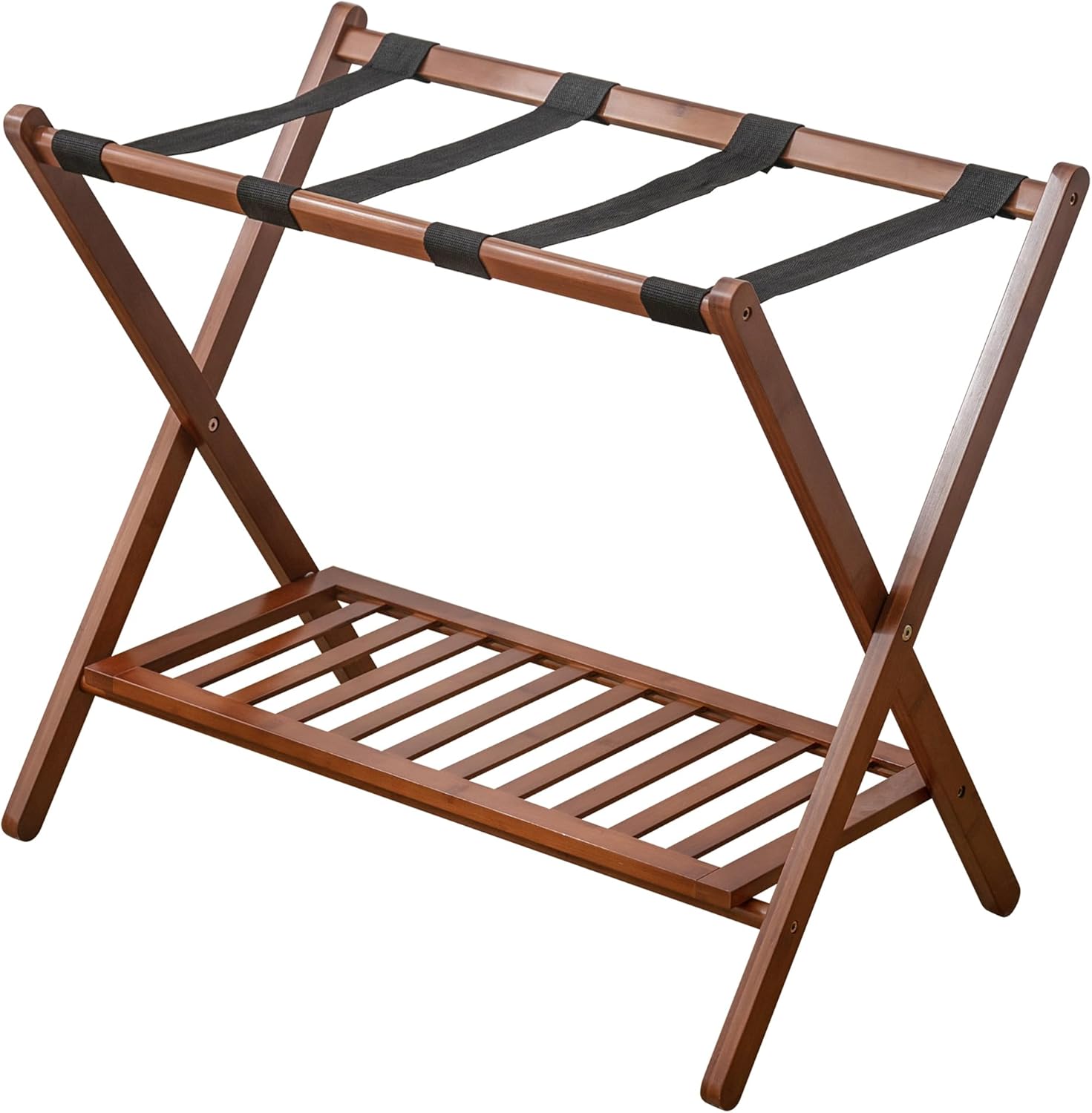Forevich Portaequipajes plegable de bambú con estante de almacenamiento para habitación de invitados, sala de estar, Hotel Essentials, soporte de