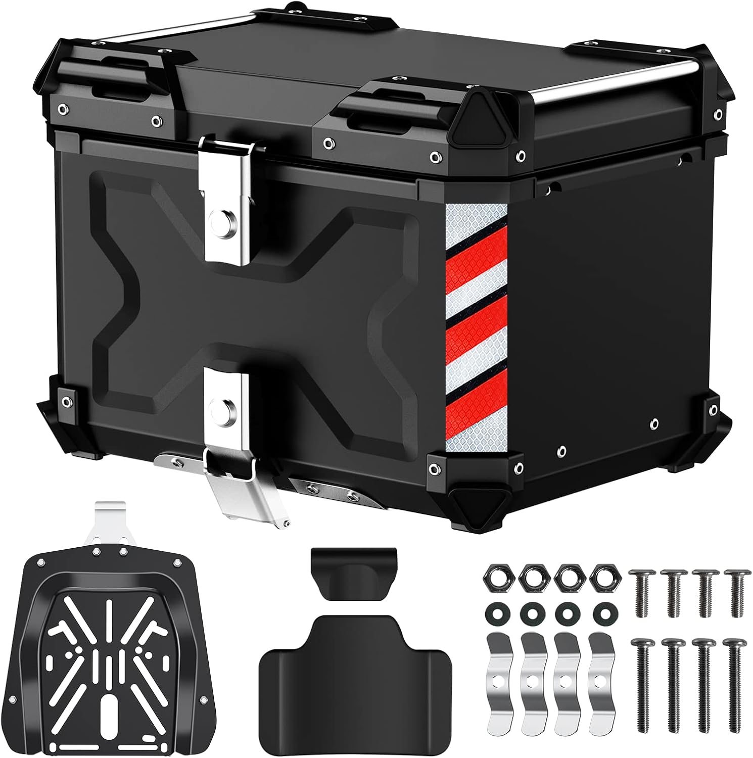 Maleta superior de motocicleta de 45 L, calidad premium Caja de aluminio resistente con cerradura de seguridad para guardar el equipaje del casco,