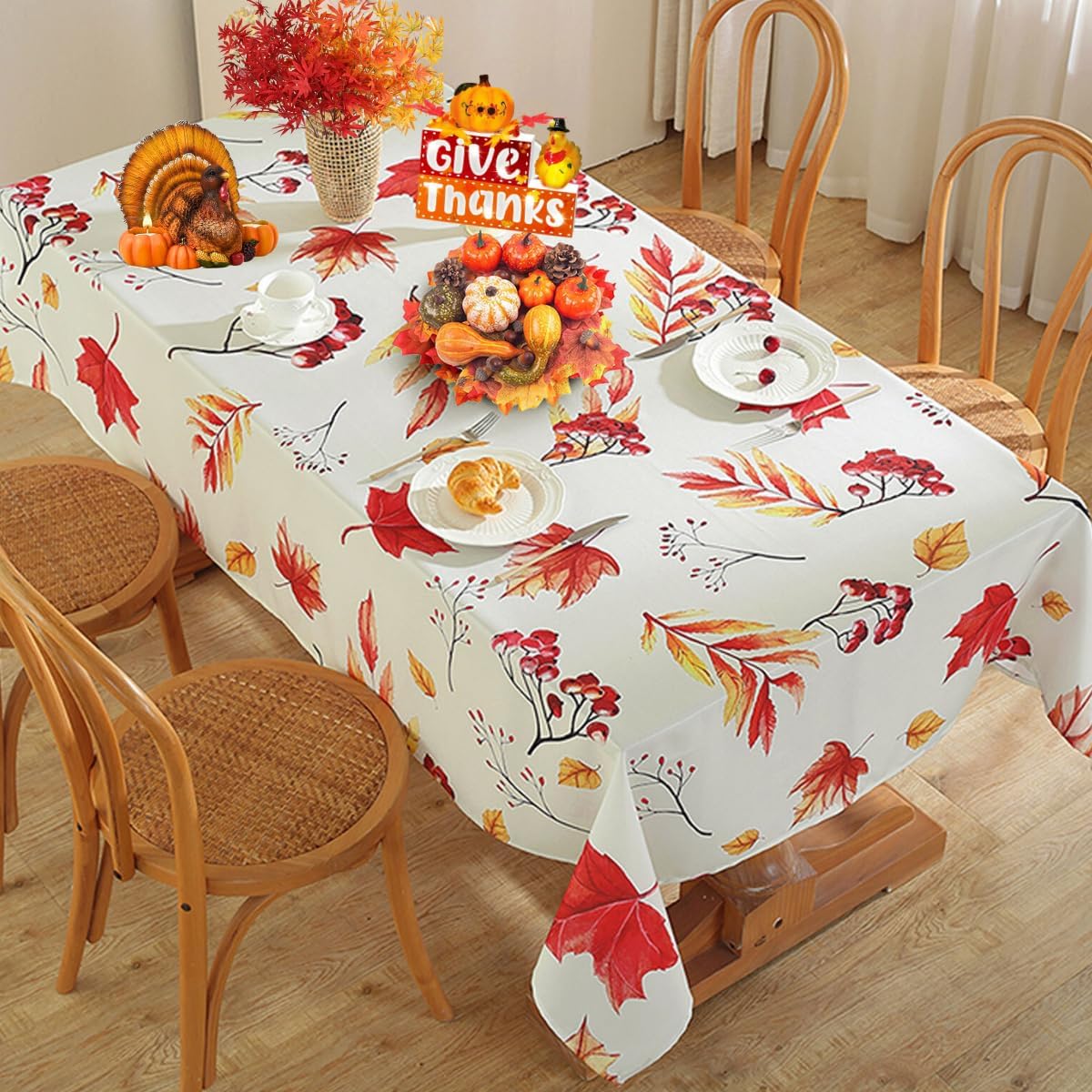 Mantel de otoño para mesa rectangular, manteles a prueba de derrames, cubierta de mesa con estampado de hojas de otoño, decoración de fiesta de