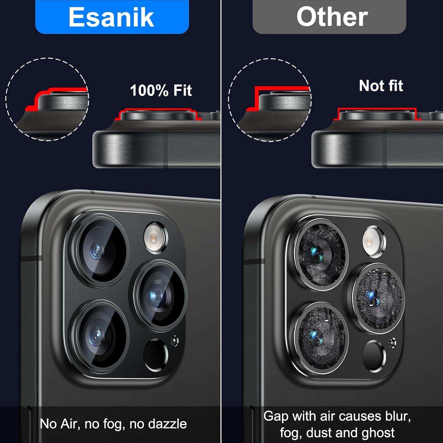 Esanik Paquete de 2 protectores de lente de cámara para iPhone 15 ProiPhone 15 Pro Max, carcasa de aleación de aluminio mate de metal mate, cubierta