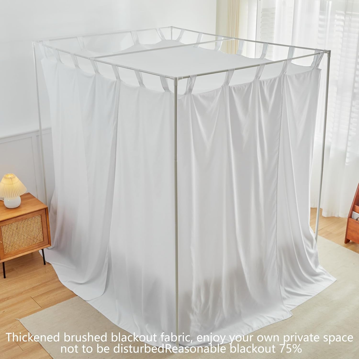 AIKASY Cortinas de cama blancas con lazos superiores y alzapaños para decoración de dormitorio, cortinas de cama de tamaño individual con