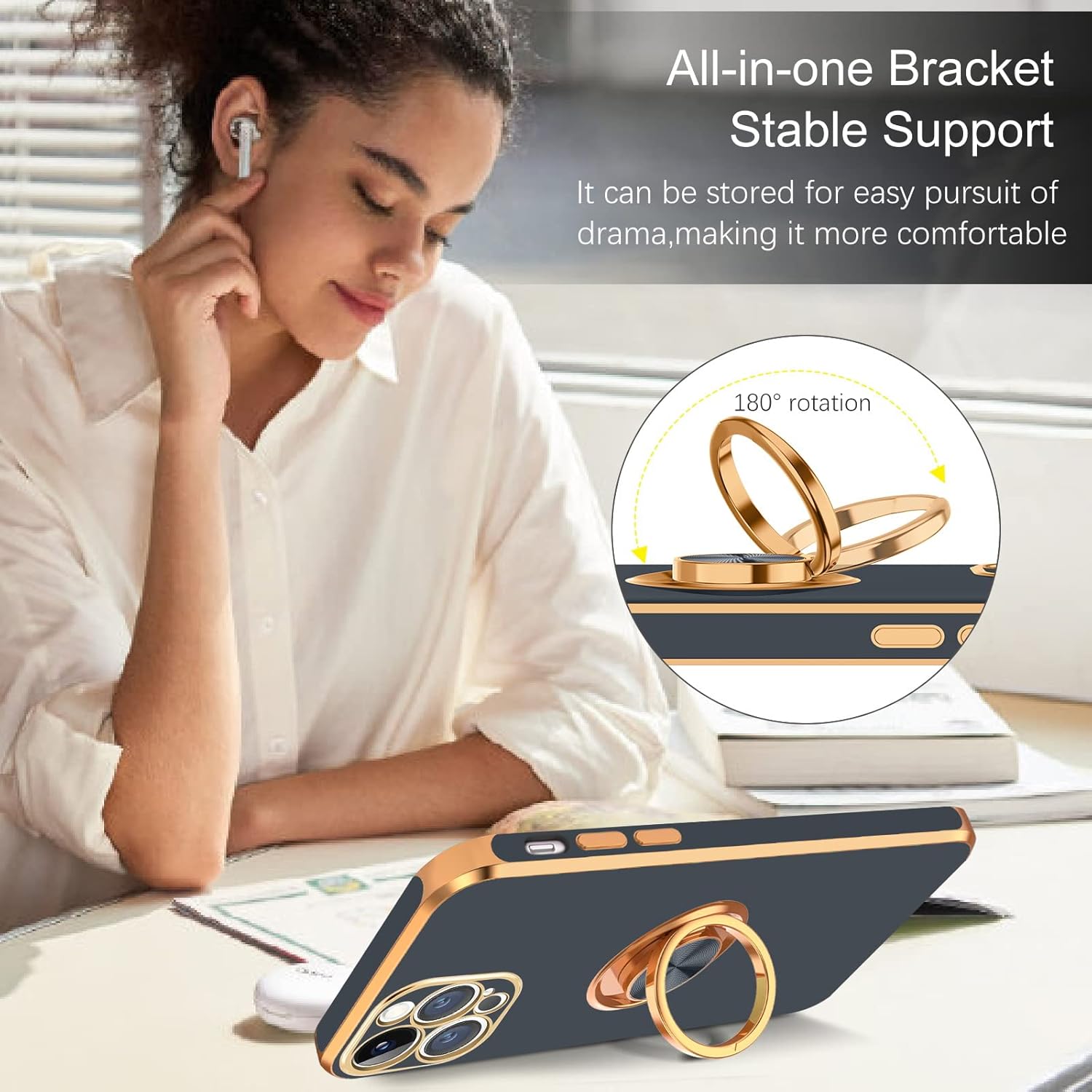 BENTOBEN Funda para iPhone 13 Pro Max, ajuste delgado, soporte de anillo de 360, a prueba de golpes, soporte magnético para automóvil, soporte de