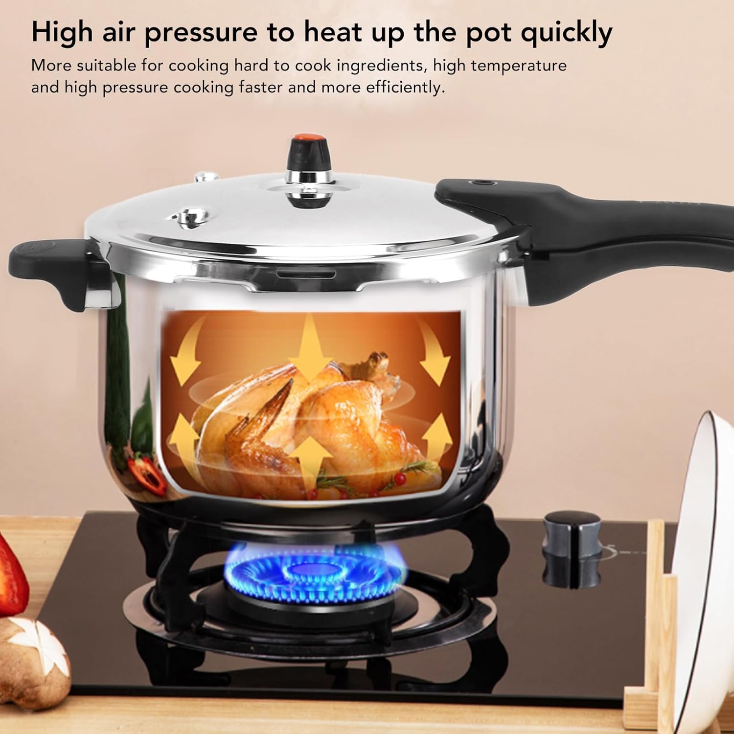 Olla a presión para estufa, olla arrocera de acero inoxidable de 80 KPA con válvula limitadora de presión, mango de seguridad multifuncional olla de