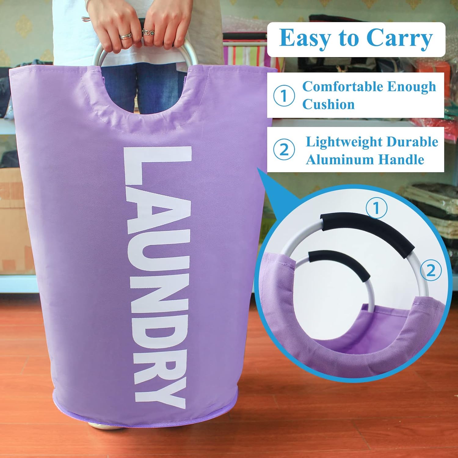 Mziart Cesta de lavandería plegable grande de 82 litros con asas acolchadas, cesta de tela Oxford resistente, bolsa de lavandería alta, organizador