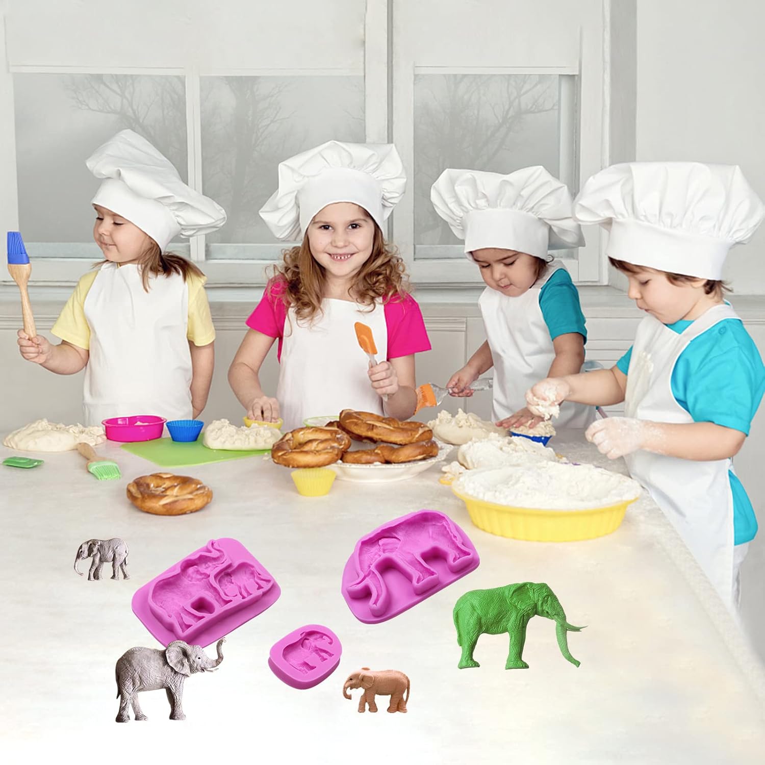 Moldes de silicona para fondant de elefante, moldes de chocolate con animales para decoración de pasteles de baby shower, decoración de cupcakes,