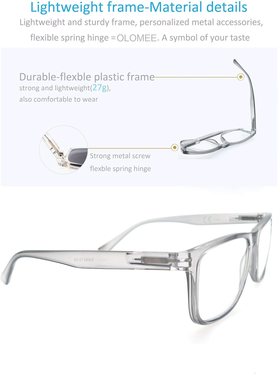 OLOMEE Gafas de lectura grandes para hombre, de gran tamaño, anchas, 1.50, ligeras, claras, con aumento tramposos para hombres con cabeza grande,