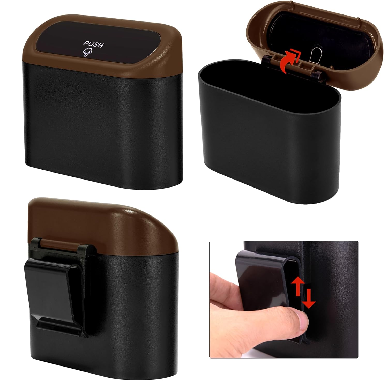 Ginsco Mini cubo de basura para automóvil con tapa, cubo de basura de plástico ABS pequeño, accesorios de automóvil para interior, bonito cubo de