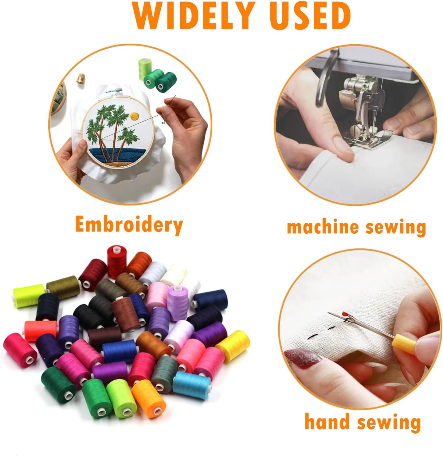 Simthread Hilo de coser multiusos, 42 carretes surtidos de poliéster de 1000 yardas para costura, prácticos hilos de coser de poliéster para máquina