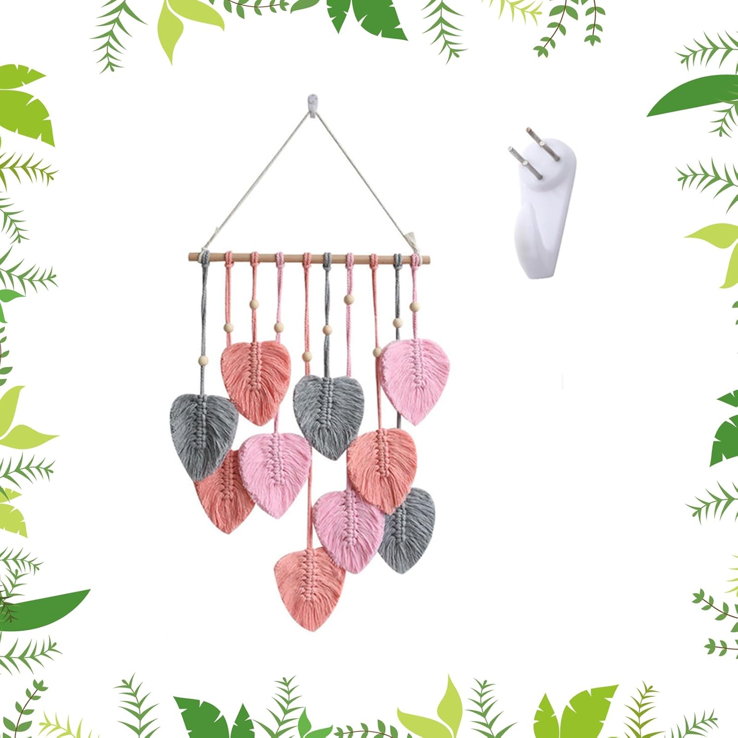 Tapiz de hojas bohemio para colgar en la pared, tapiz para colgar en la pared, hilo tejido de plumas hechas a mano, tapiz bohemio, decoración de