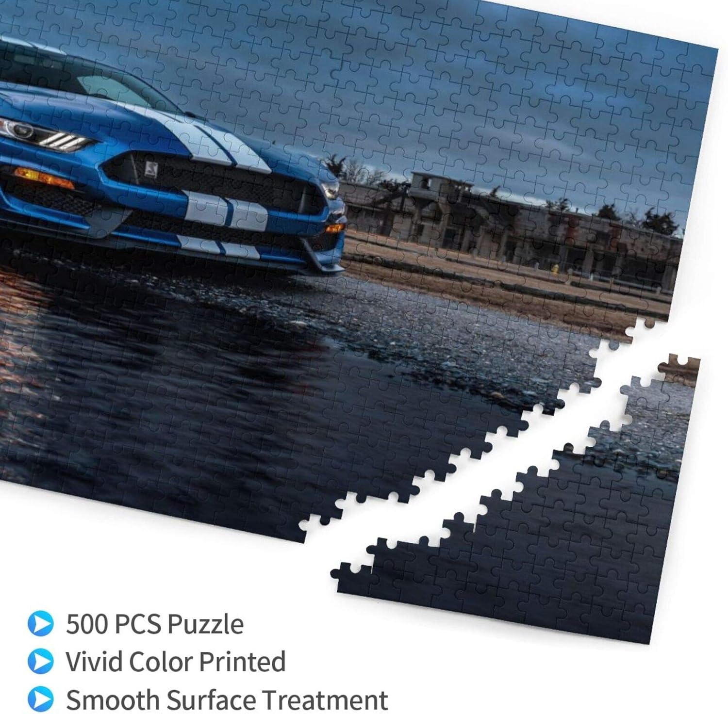 Rompecabezas de 500 piezas para adultos, Mustang Shelby Gt500, Shelby, vehículos musculares, autos azules, 20.5 x 15.1 pulgadas