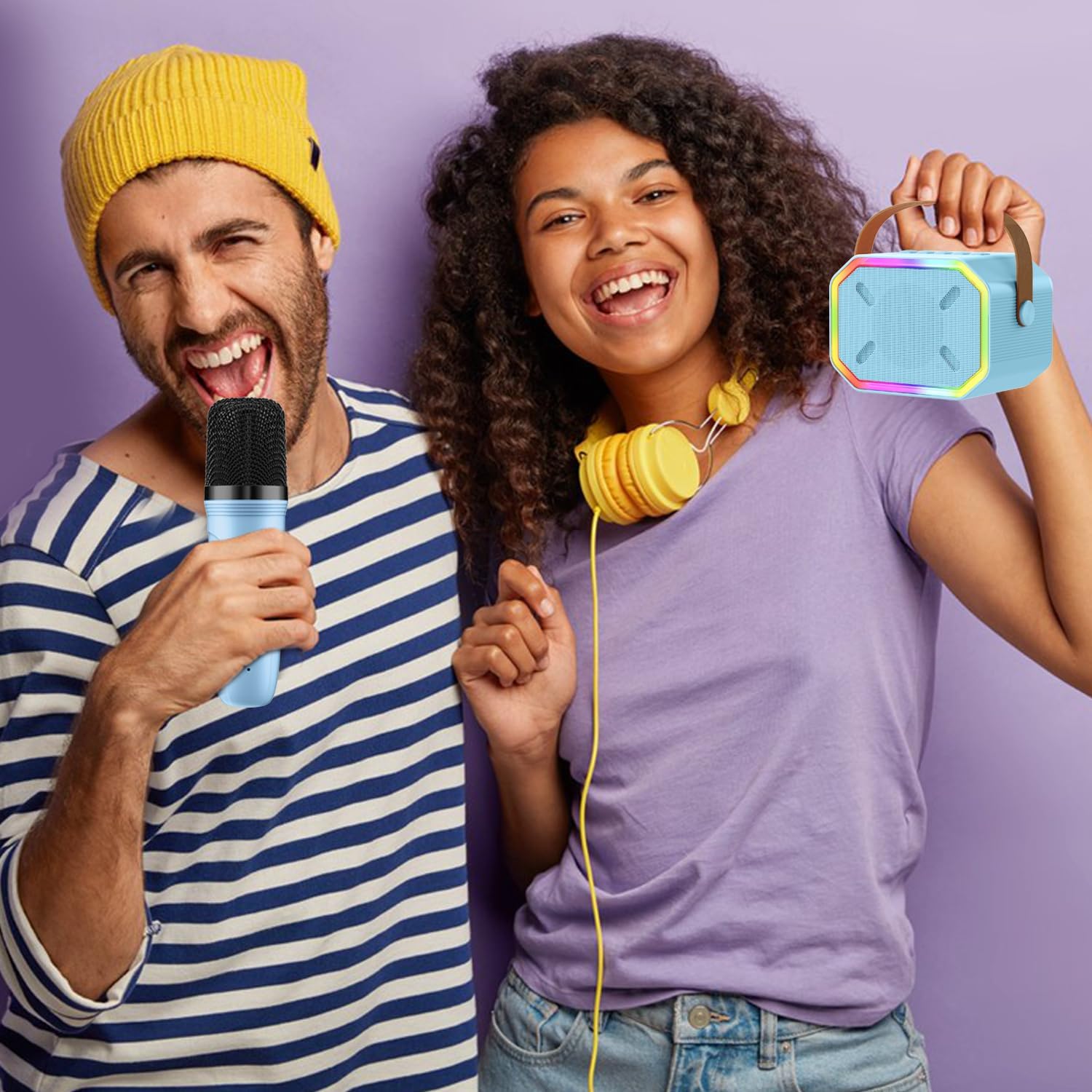 Máquina de karaoke para niños Micrófono canto Mini micrófono de karaoke portátil Bluetooth para niños y niñas pequeños adultos azul