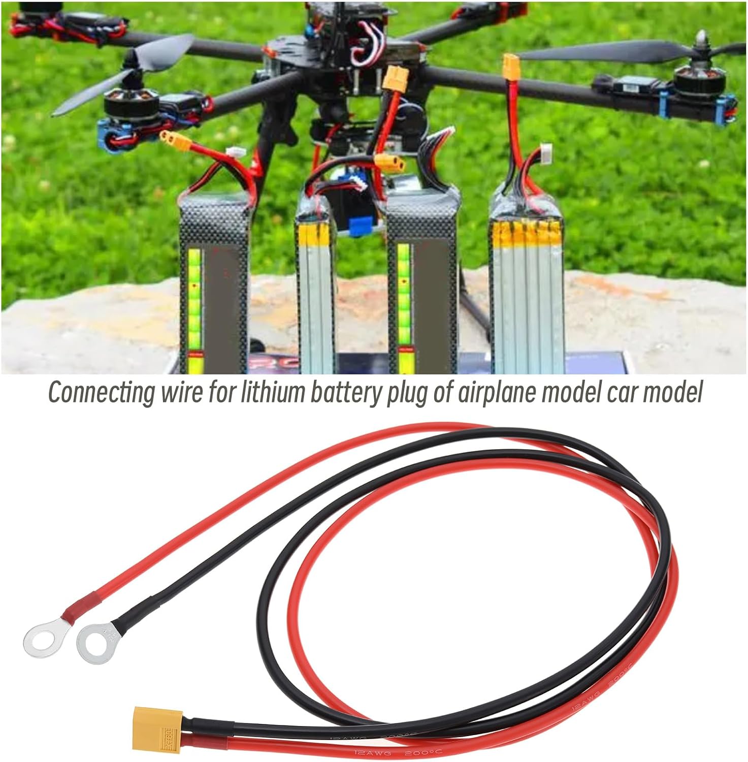 XT60 a O Ring Terminal Cable XT60 Macho a O-Ring Macho Cable XT60 a O Ring Connection Wire Accesorios para Control Remoto Aviones Coches de Juguete