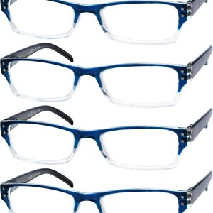Eyekepper Paquete de 4 lentes de lectura clásicos para mujeres y hombres, lectores de dos tonos, marco azul-transparente, +1.00 Eyekepper Paquete de 4 lentes de lectura clásicos para mujeres y hombres, lectores de dos tonos, marco azul-transparente, +1.00
