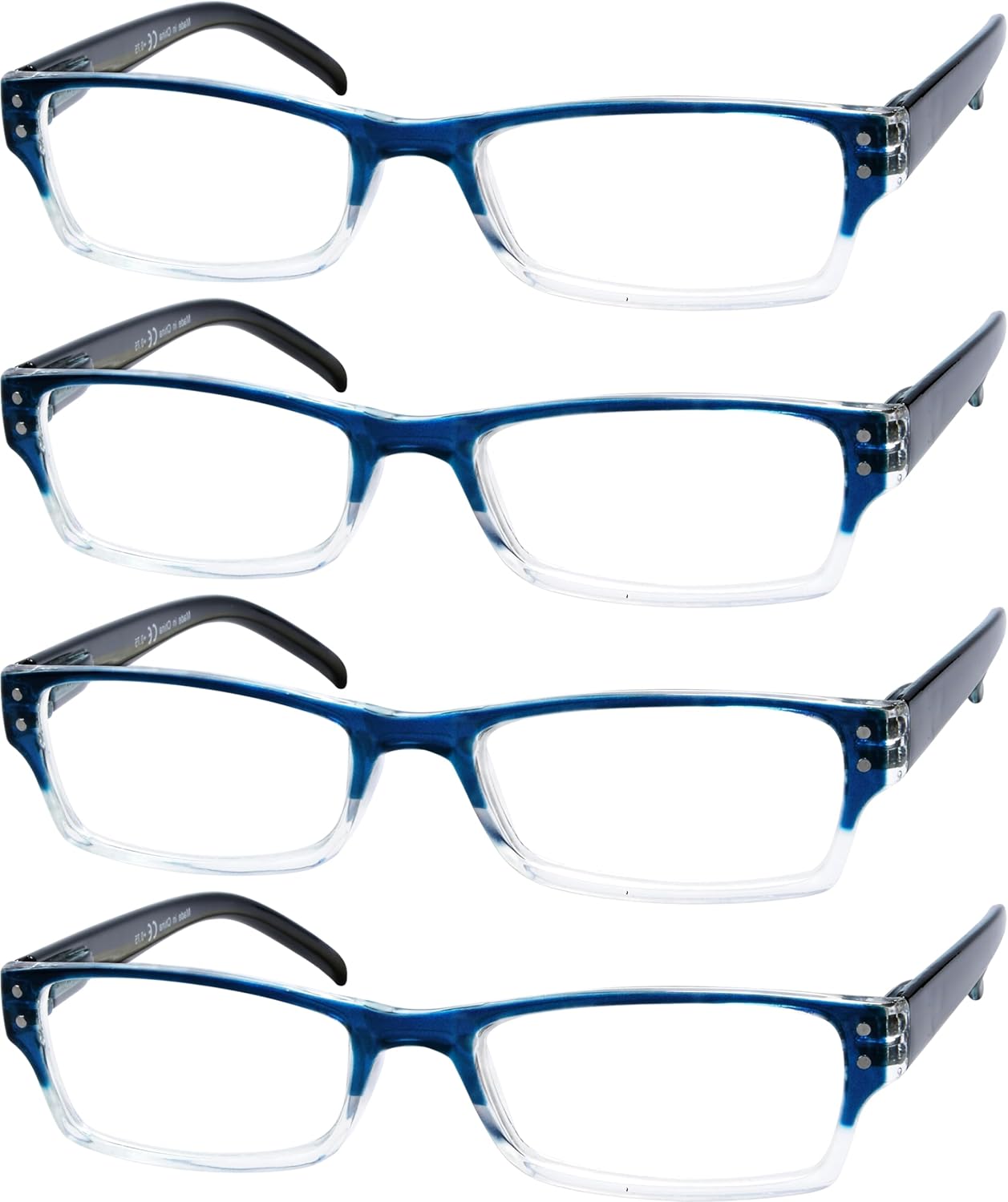 Eyekepper Paquete de 4 lentes de lectura clásicos para mujeres y hombres, lectores de dos tonos, marco azul-transparente, +1.00