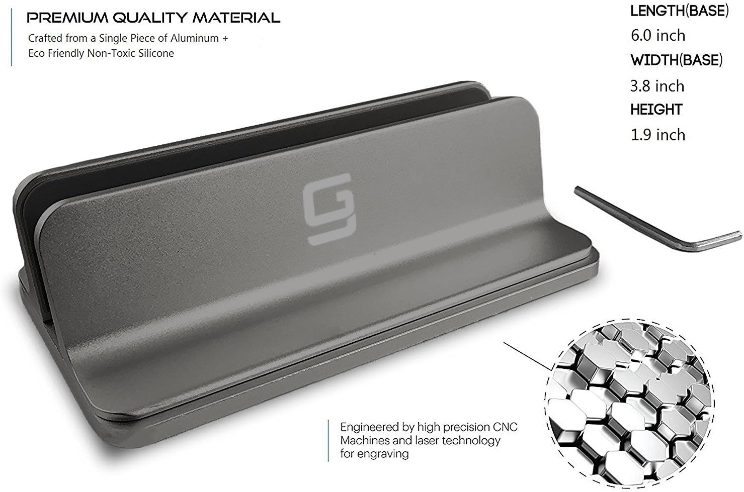 Soporte vertical para laptop para escritorio ajustable Base de aluminio resistente para todas las computadoras portátiles (hasta 20.3 pulgadas) que
