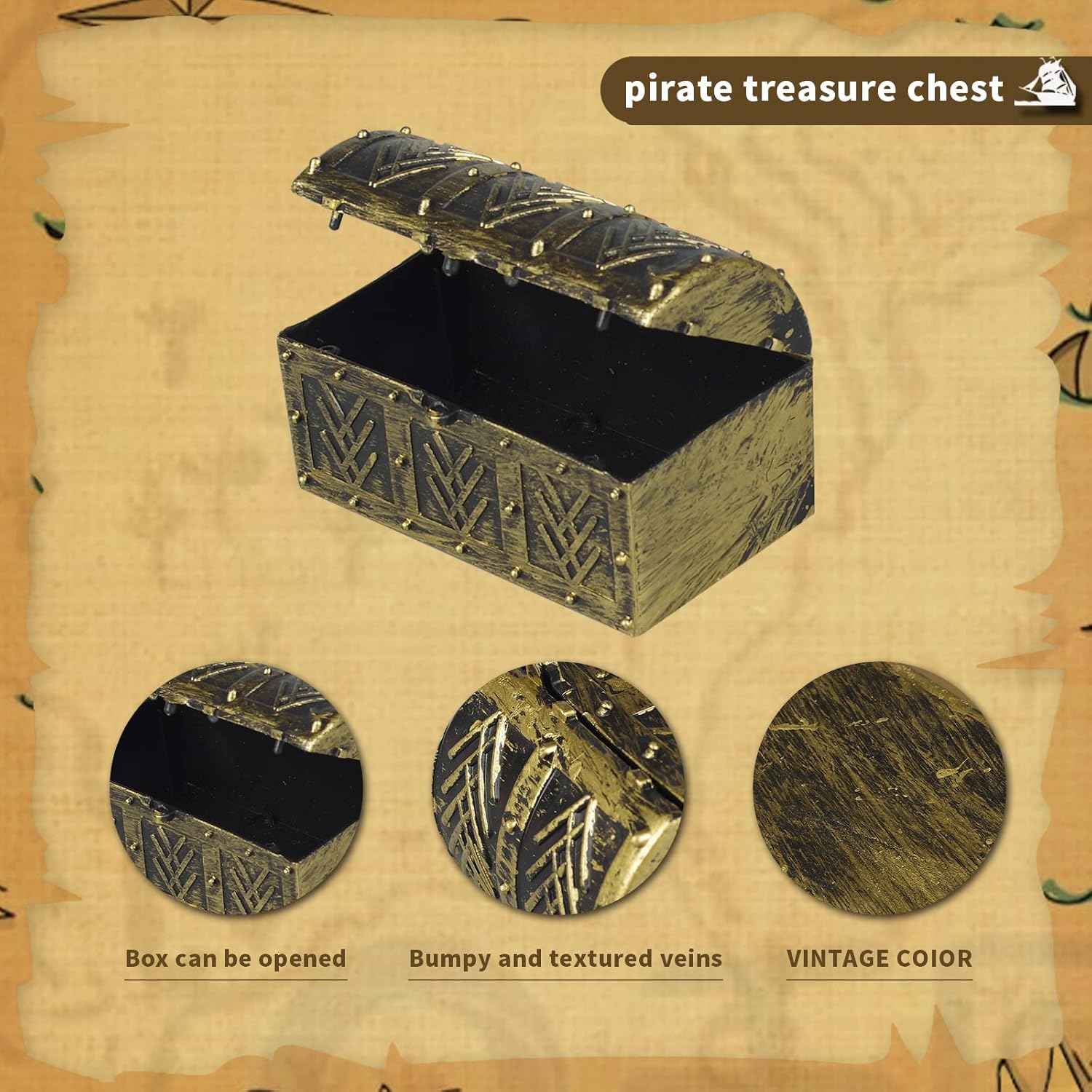 Caja de 8 cofres del tesoro pirata en miniatura, mini caja de almacenamiento de joyería pirata vintage, suministros para fiestas, tienda de